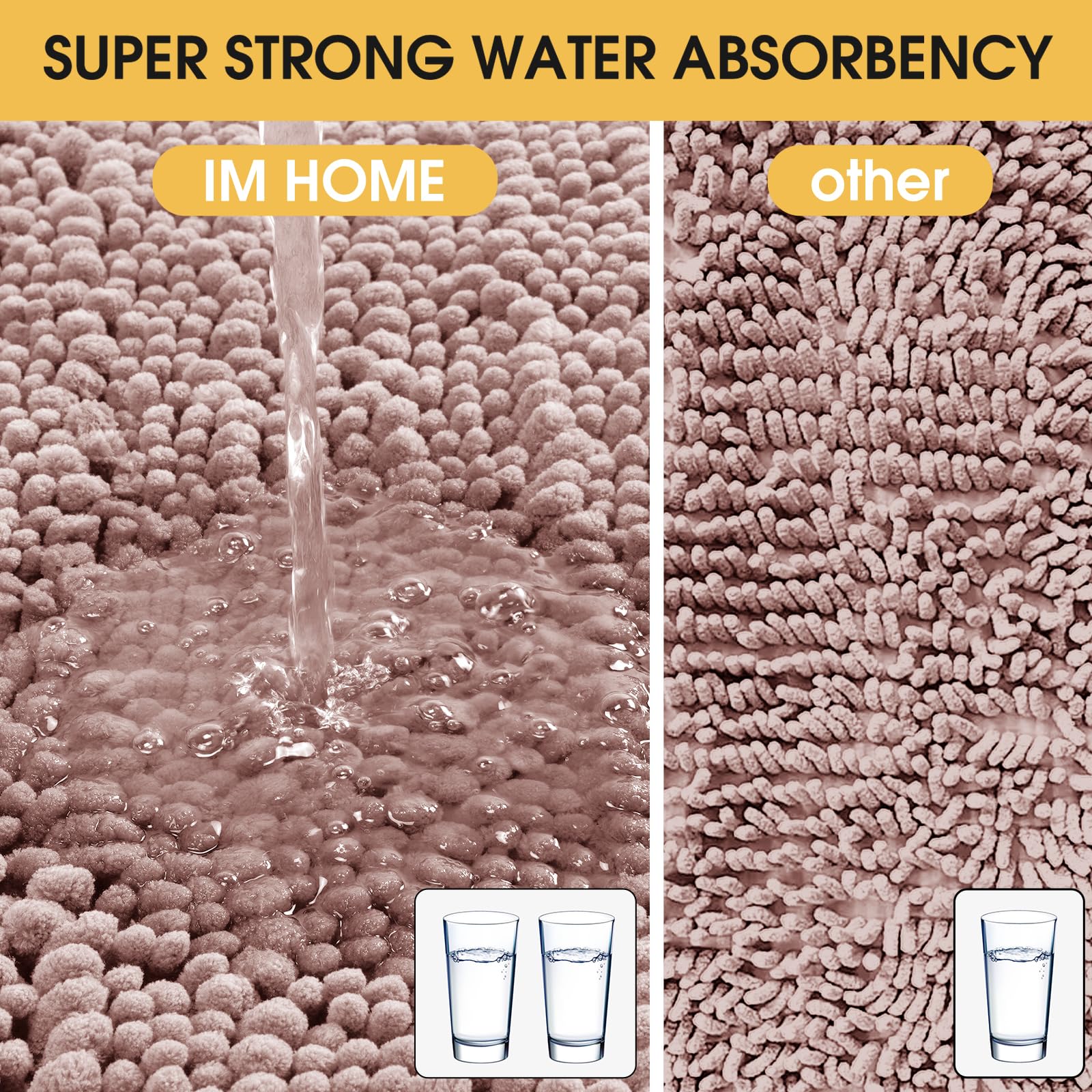 Accumtek Upgrade Extra Large Dusty Pink Bathroom Rug Set 3 Pieces Ultra Soft, Thick Absorbent Bath Mats, Non Slip Chenille Toile