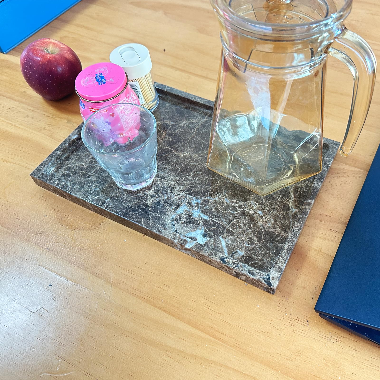 Ghyfgd Real Natural Marble Tray Genuine Brown Marble Stone Storage Tray For Dresser/Vanity/Bathroom (Coffee Net, 12'' X 8'')