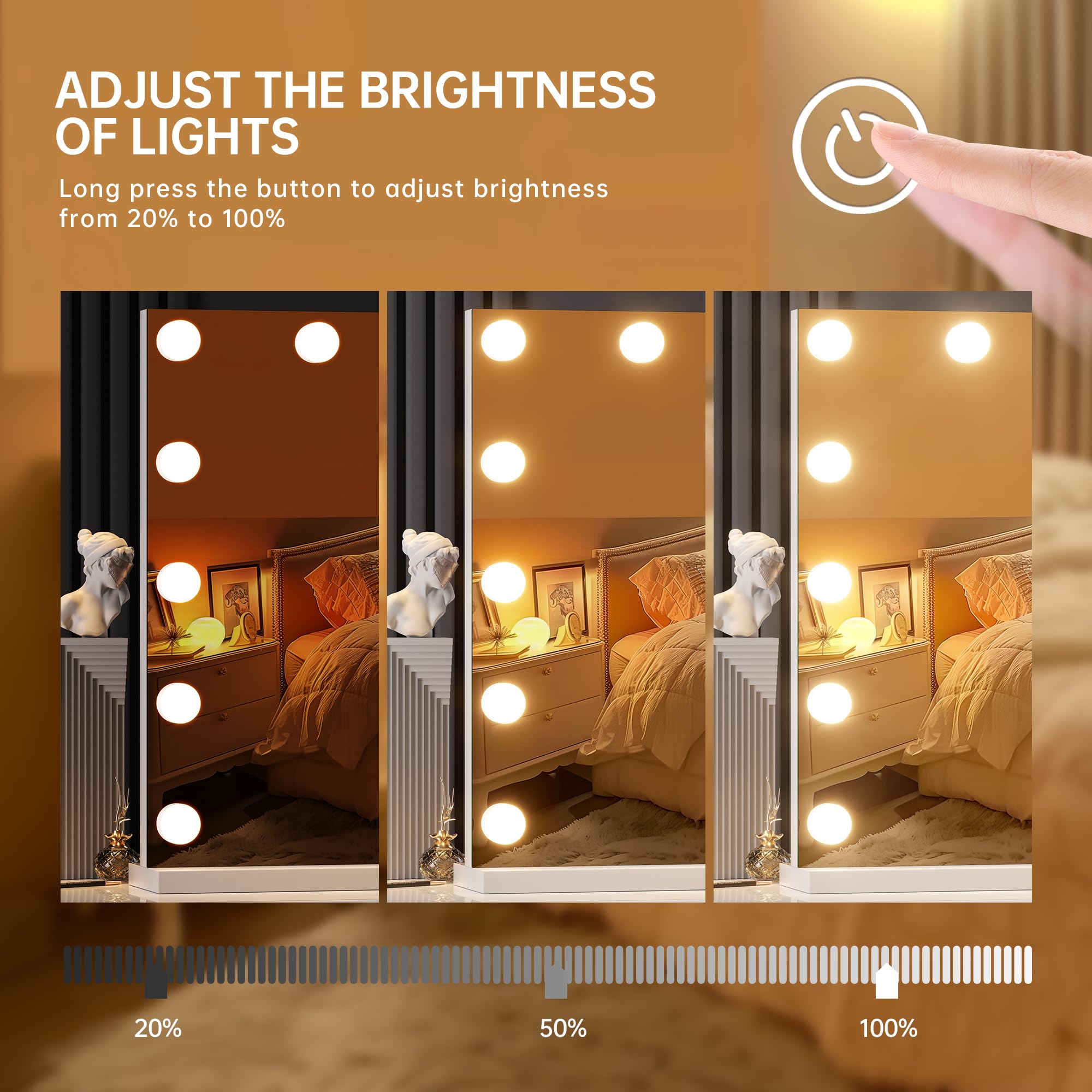 Ouboyo Vanity Mirror With Lights, 47'' X 35'' Hollywood Mirror, Makeup Mirror With 24 Dimmable Bulbs And 5X Magnification, 3 Col