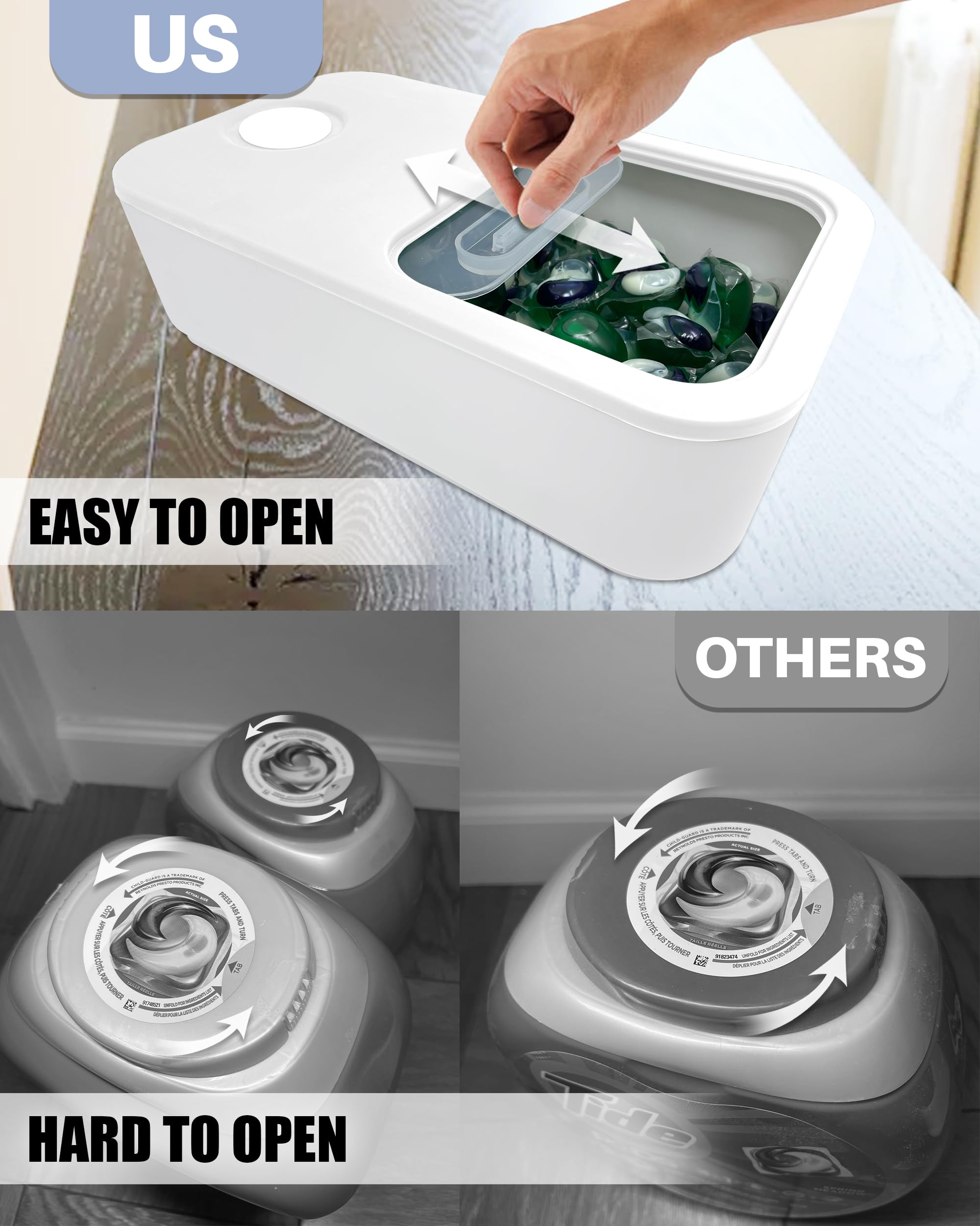 Skywin Laundry Pod Container With Slide Lid (White) -15   X8.7   X4.5   - Holds 11 Pounds, Fits 2 Bottles Of Laundry Detergent O