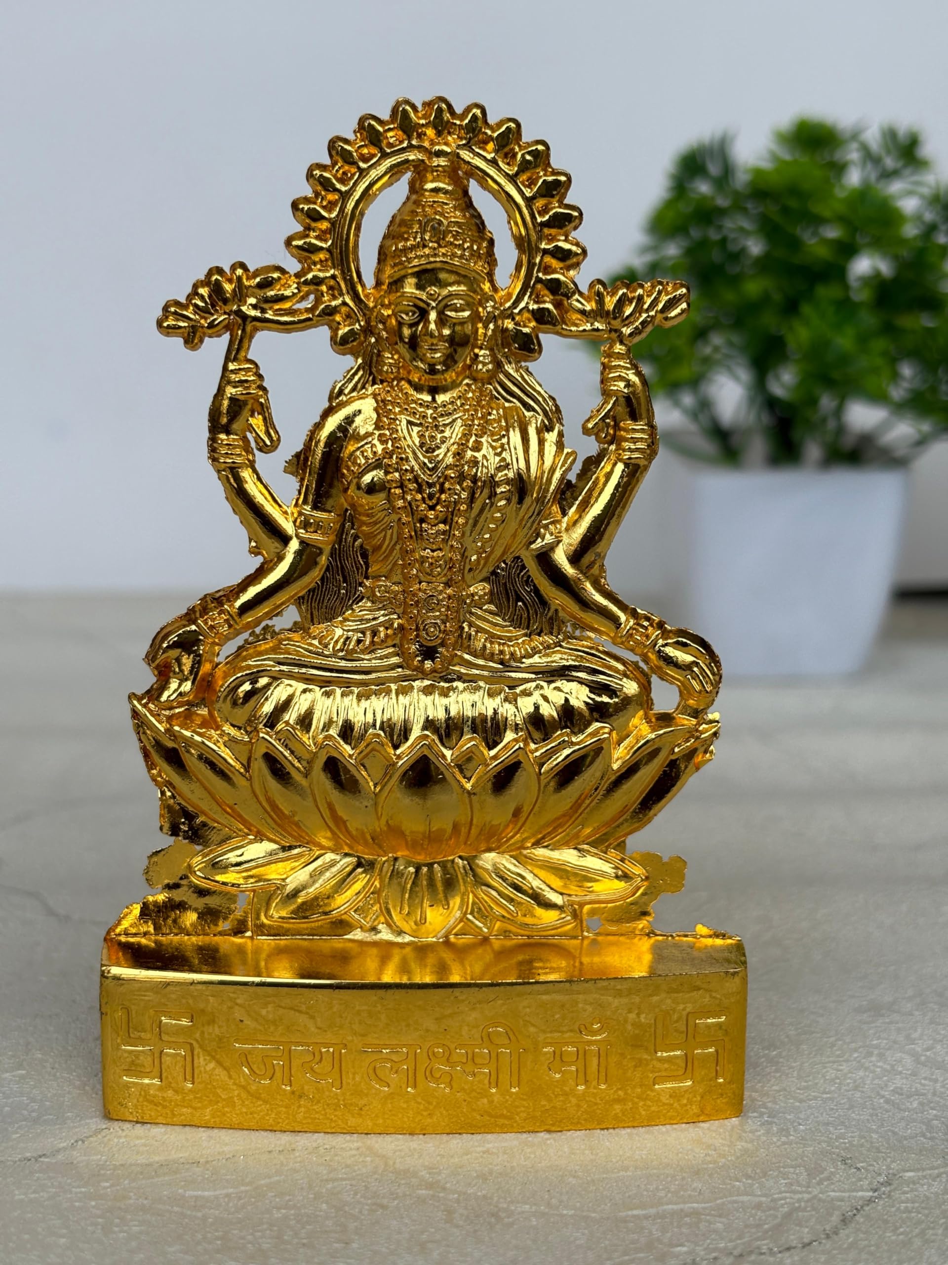 Salvus App Solutions Traditional Metal Handmade Maa Laxmi Murti/Statue For Home-Office Decor & Car Dashboard (4X4 Inch)