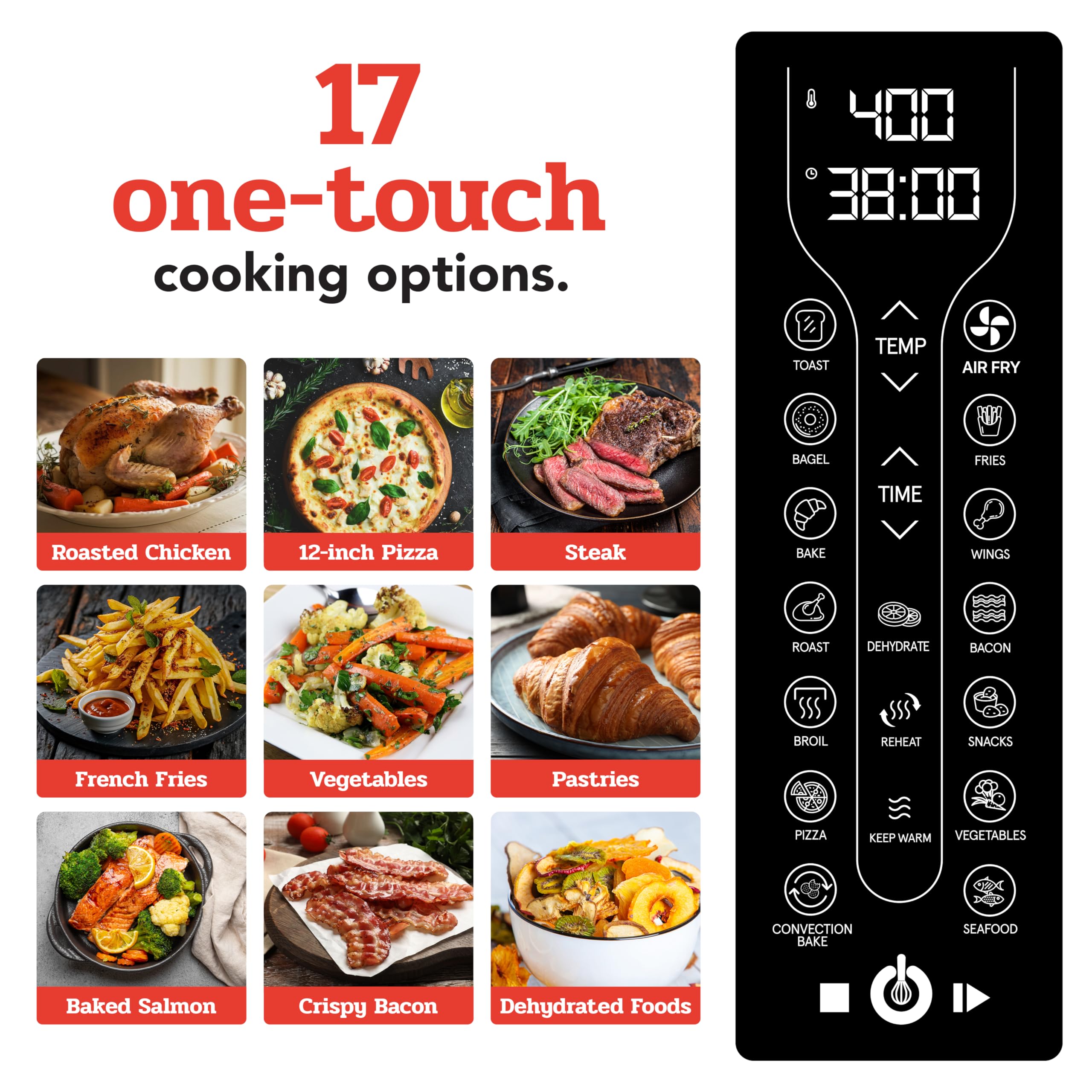 Gourmia Toaster Oven Air Fryer Combo, 1700W, 24L Capacity, Large, Black, Model GTF7460, 17 Cooking Presets, Includes Accessories