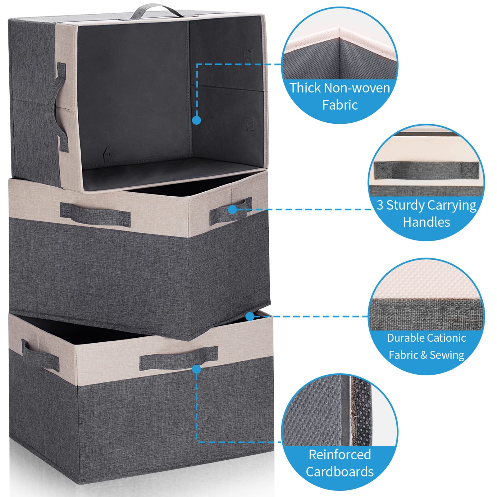 Ghvyennttes Large Fabric Storage Bins For Shelves With 3 Handles, 15X11X9.6 Inch Closet Storage Bins, Sturdy Foldable Storage Ba