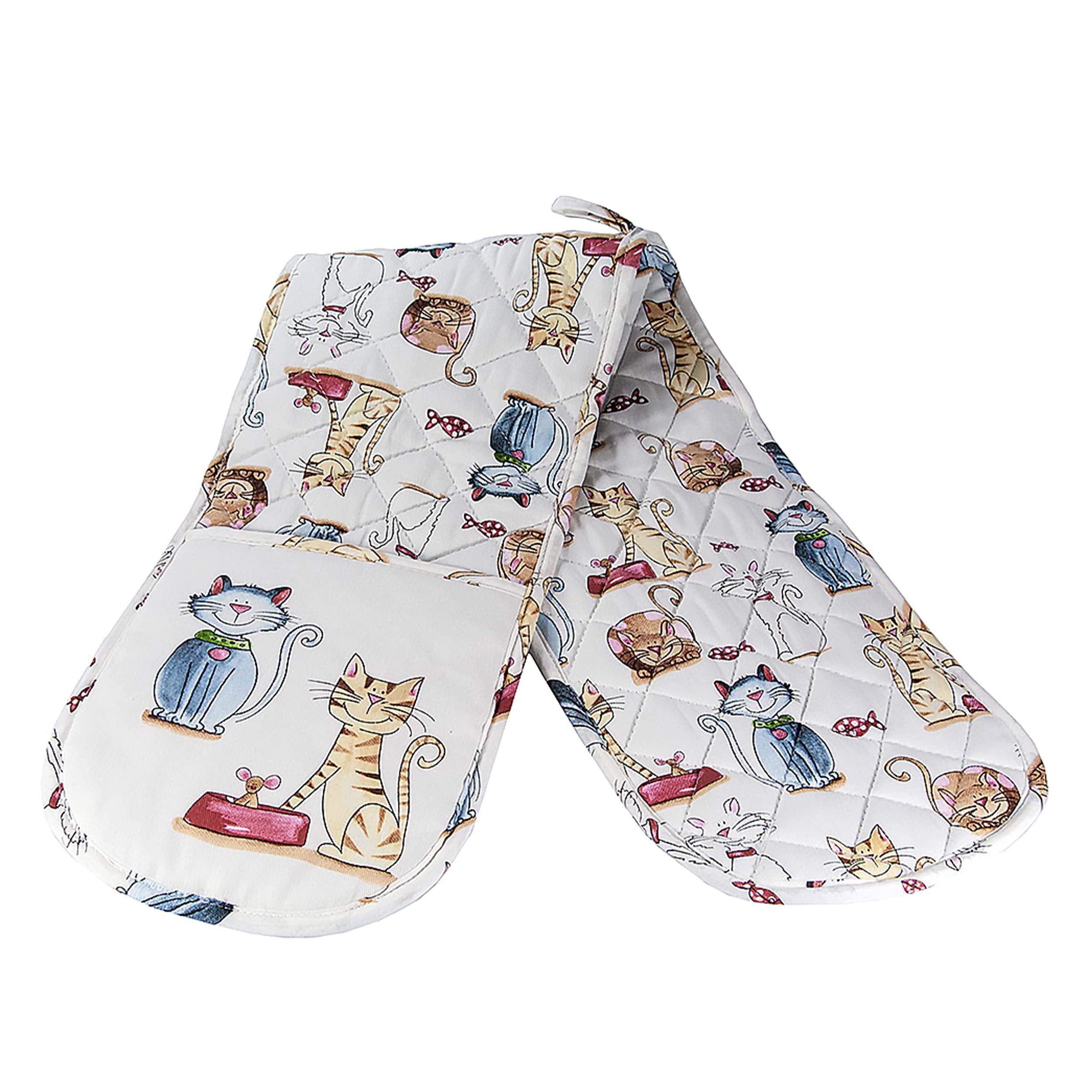 Spotted Dog Gift Company Cat Double Oven Mitt, Heat Resistant Double Oven Gloves, Cute Cats Kitchen Oven Mitts, Cooking Baking K