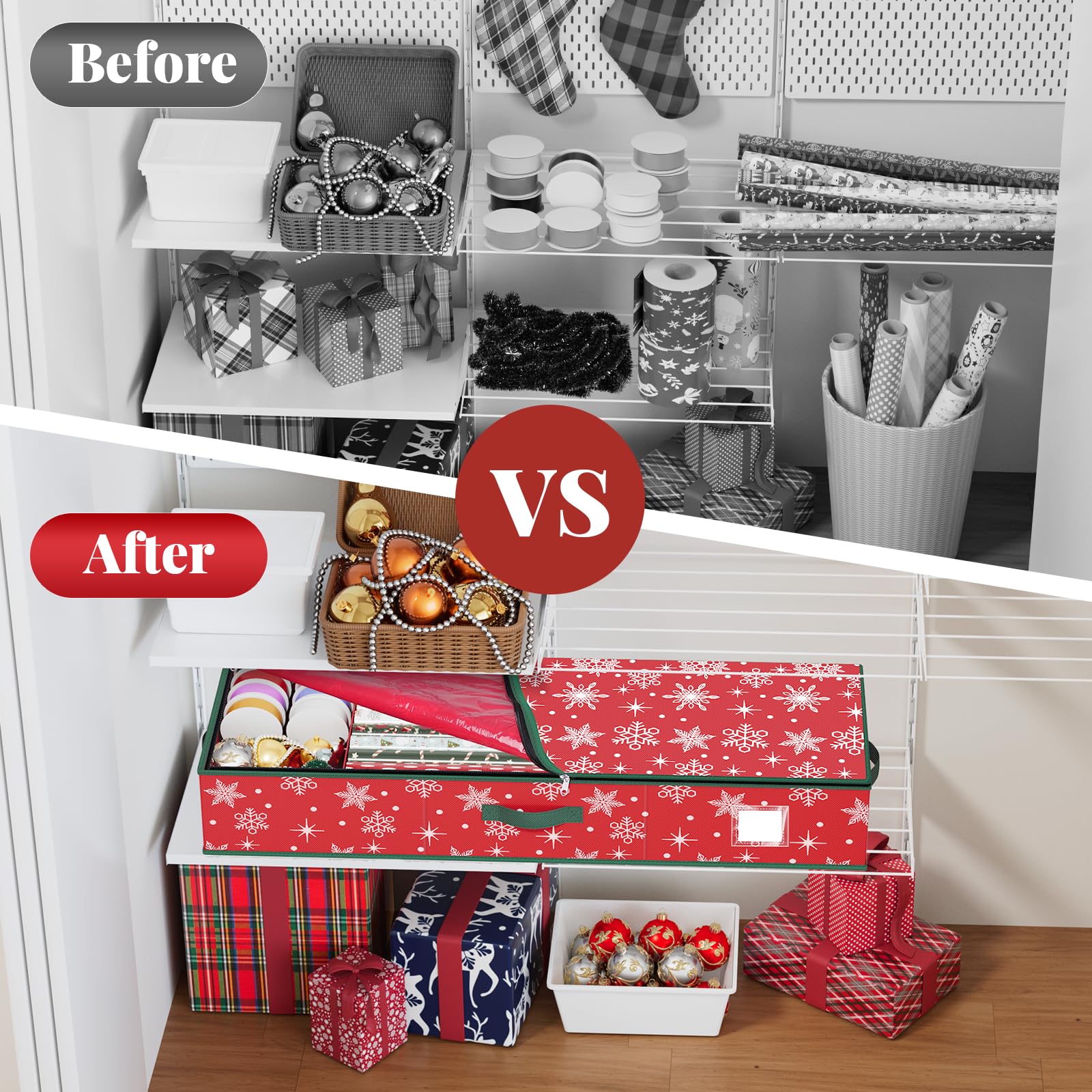 Evermerry Wrapping Paper Organizer Storage Container, Christmas Gift Wrapping Paper Storage Box For Paper Ornaments,Paper Storag