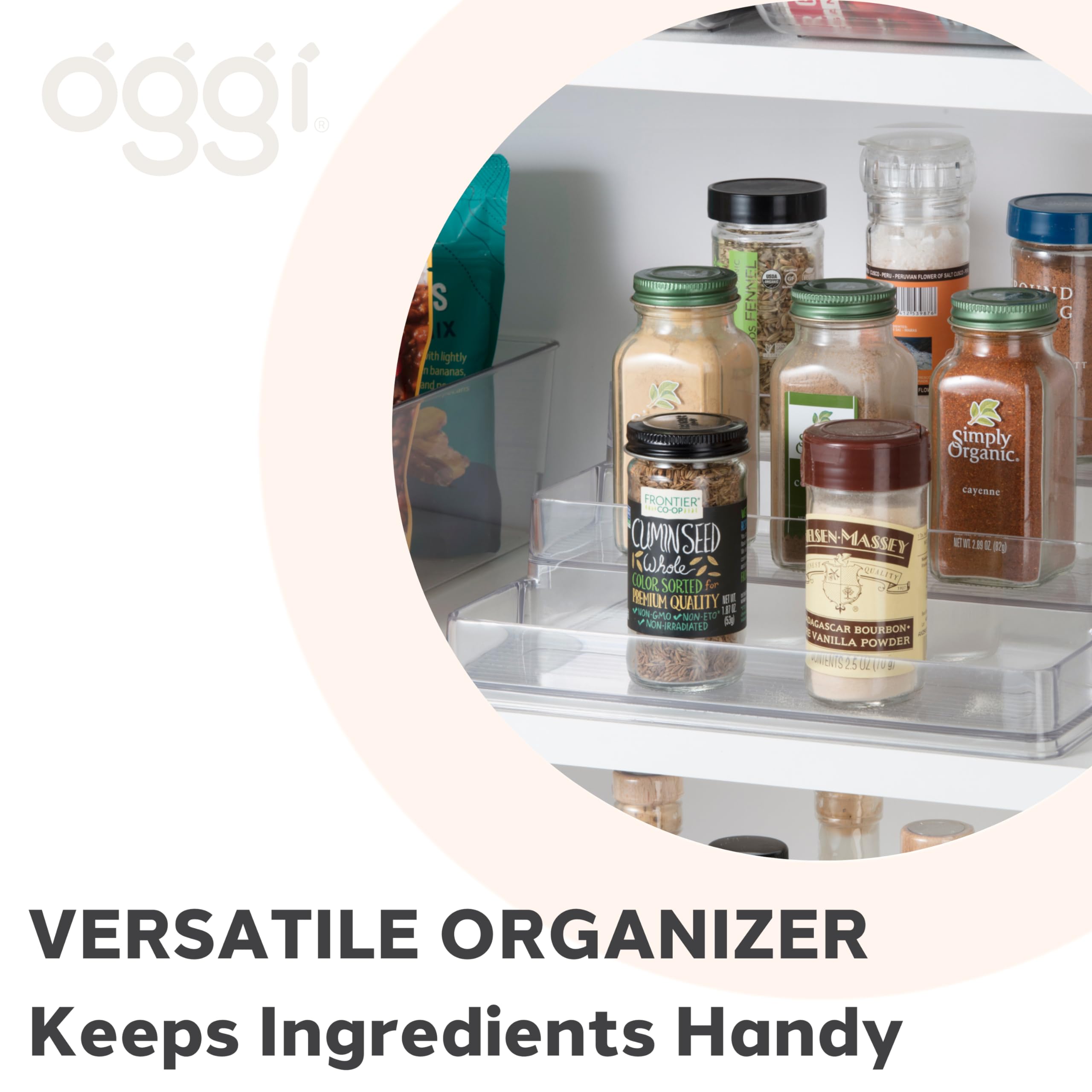 Oggi 3 Tier Spice Organizer & Pantry Storage- For Shelf, Kitchen Cabinet, Spice Rack, Pantry Organization And Storage, Clear She