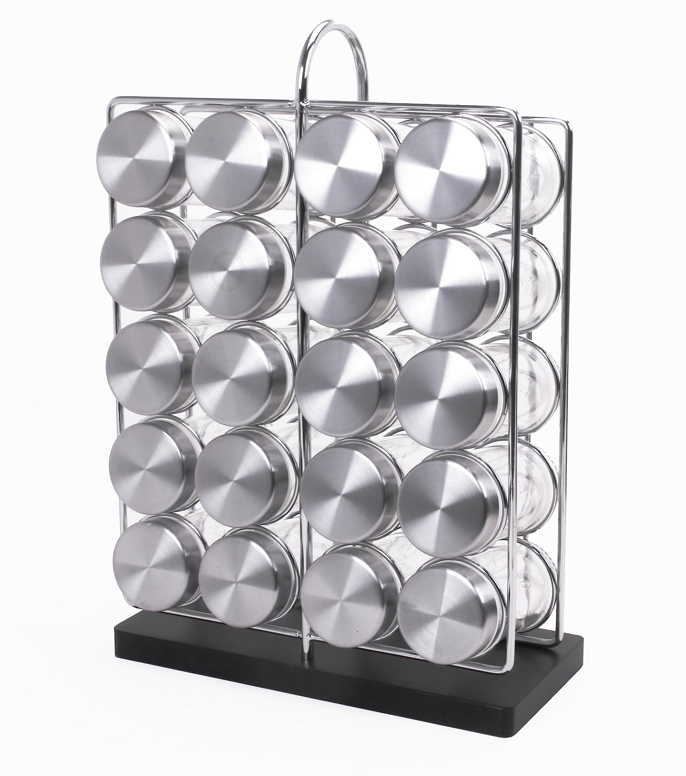 Orii 20 Jar Chrome Wire Spice Rack with Bamboo Base | Includes Silicone Funnel | 160 Preprinted + 20 Blank Spice Labels Included