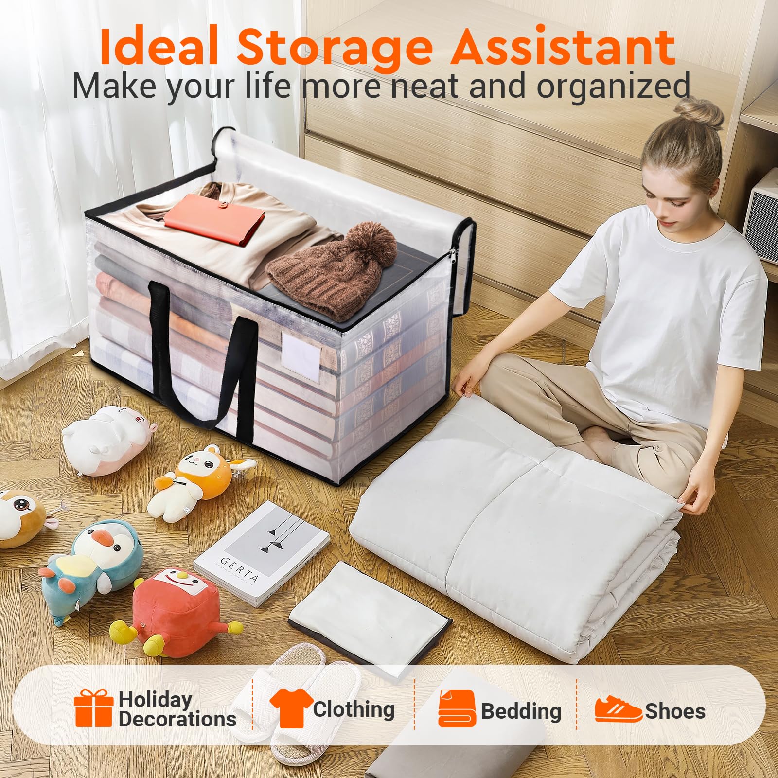 BlissTotes Moving Bags  Storage Bags with Zipper  Moving Bags Heavy Duty Extra Large  Moving Supplies  Clear Packing Bags  Reinforced Handles and Tag Pocket & Collapsible Moving Bags (93L)