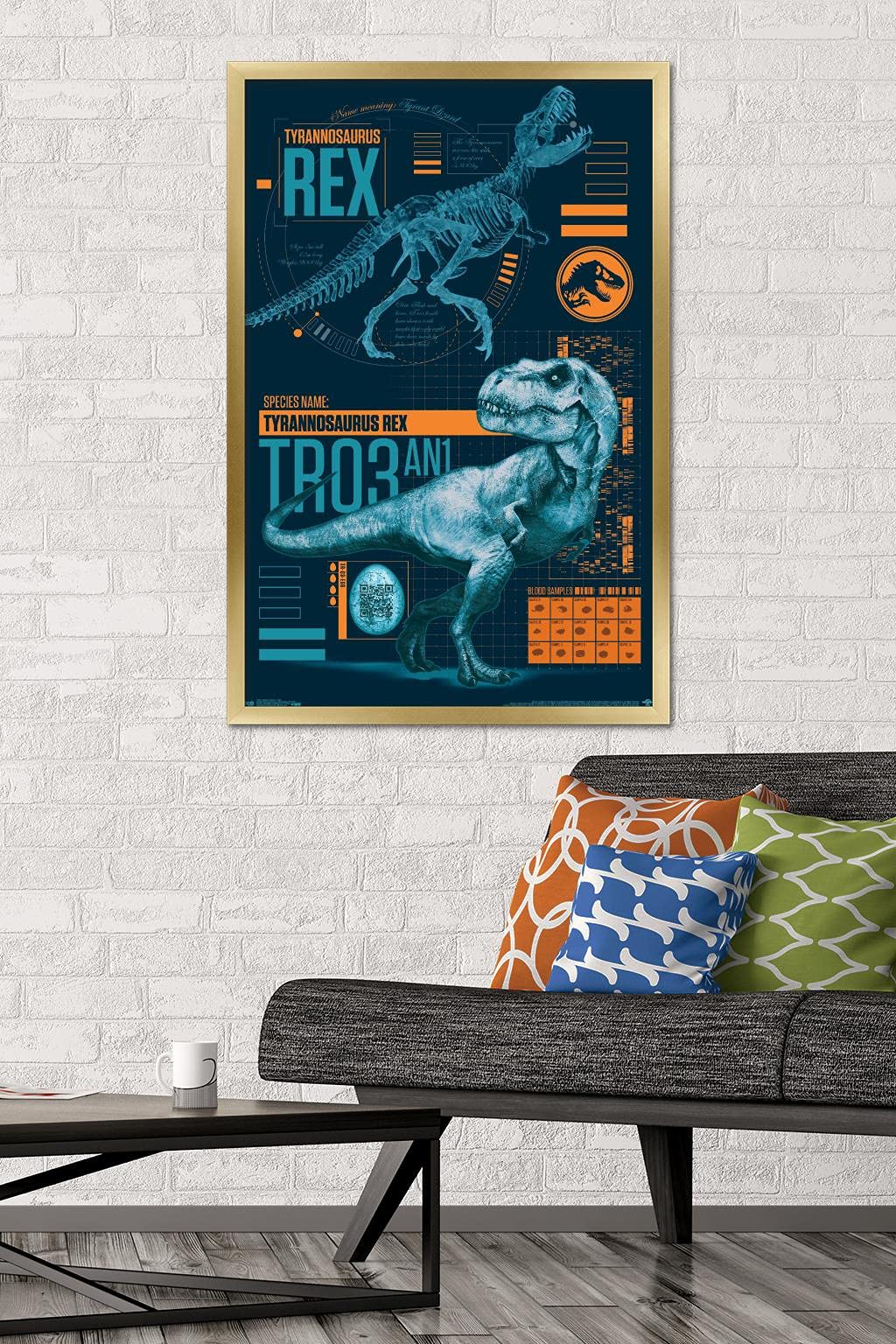 Trends International Jurassic World: Fallen Kingdom - T-Rex Wall Poster, 22.375'' X 34'', Gold Framed Version