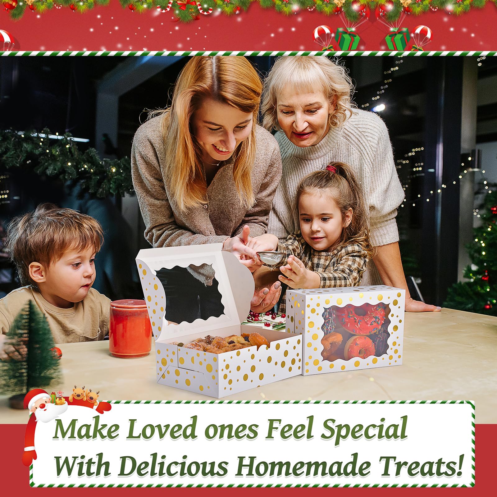 DOYIDE 32Pcs 9x6x3 in Christmas Cookie Boxes with Window, White Bakery Boxes for Cookie, Treat Boxes Pastry Boxes for Gift Givin