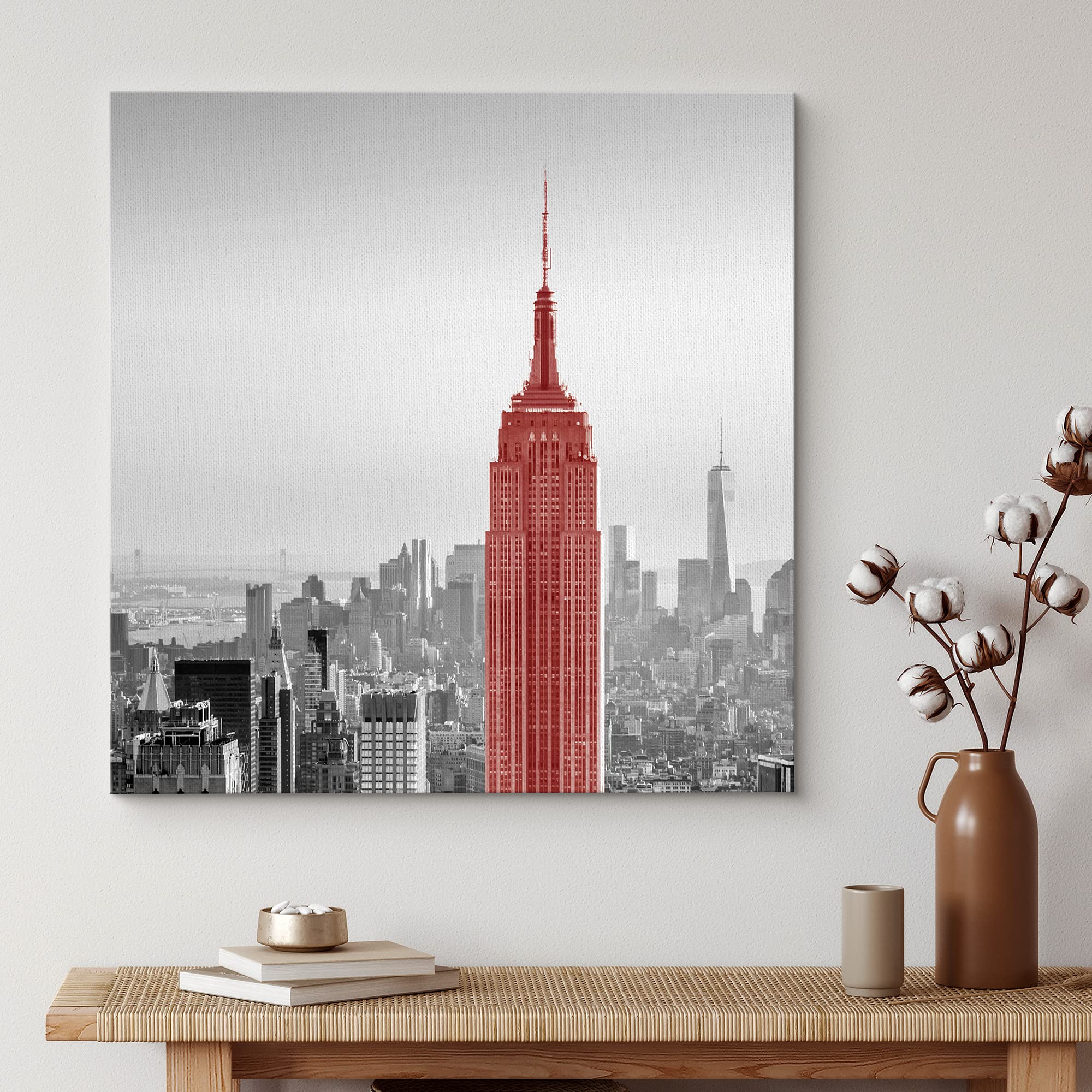 Wall26 Canvas Print Wall Art Pop Of Color Red Empire State Building Architecture & Maps Cities Photography Realism Chic Scenic R
