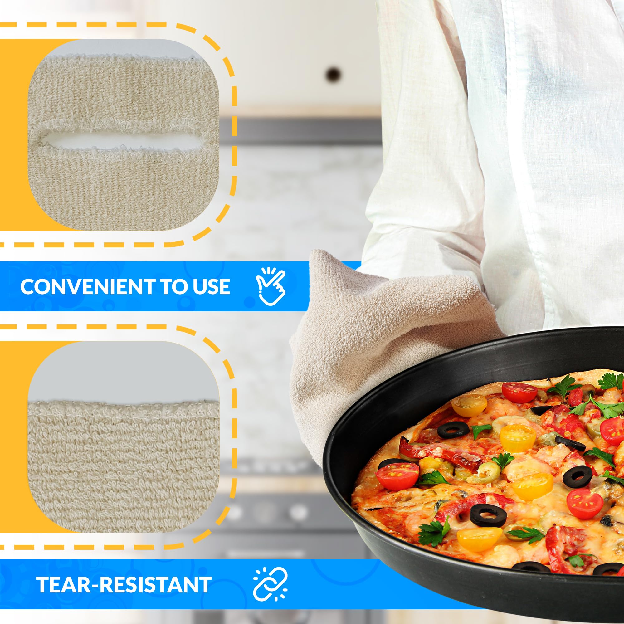 Pack of 12 Terry cloth Bakers Pads Pot Holders with Hand Hole Industrial Oven Pads for Heat care Heat Resistant Knitted Pads for Baking cooking Needs Natural color One Size fits All(D0102HI5P4A)