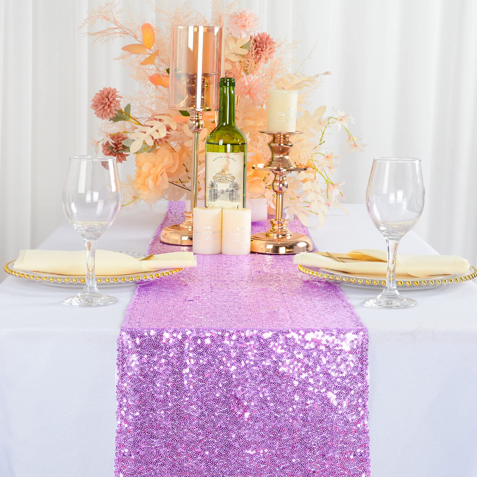 Shinybeauty 12X72-Inch Rectangle-Lavender-Sequin Table Runner- For Wedding/Party/Decor Lilac Table Runner Table Runner 72 Inches