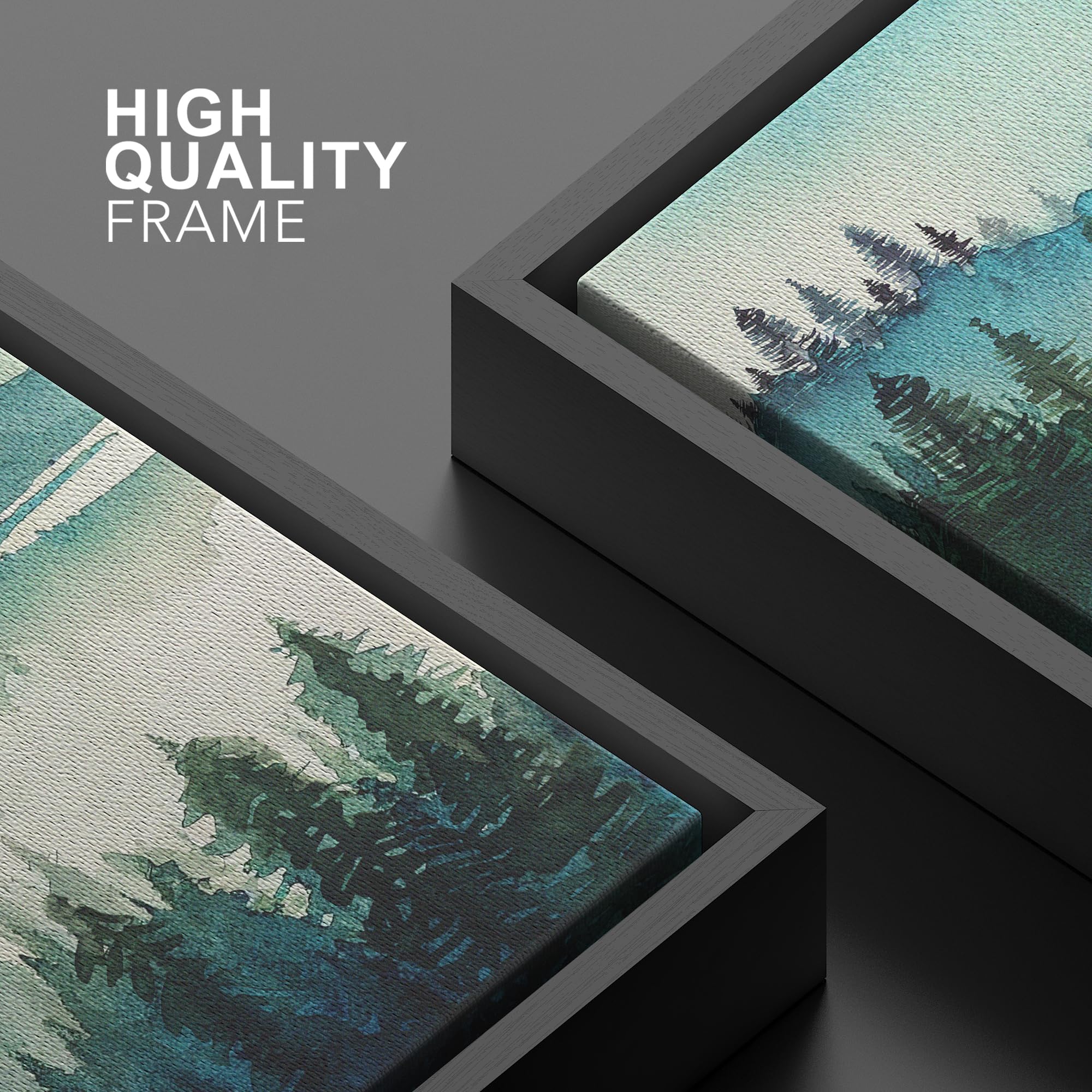 Signwin Framed Canvas Print Wall Art Teal Pastel Mountain Range Lake Nature Landscape Prints Minimalist Modern Art Woodland Nurs