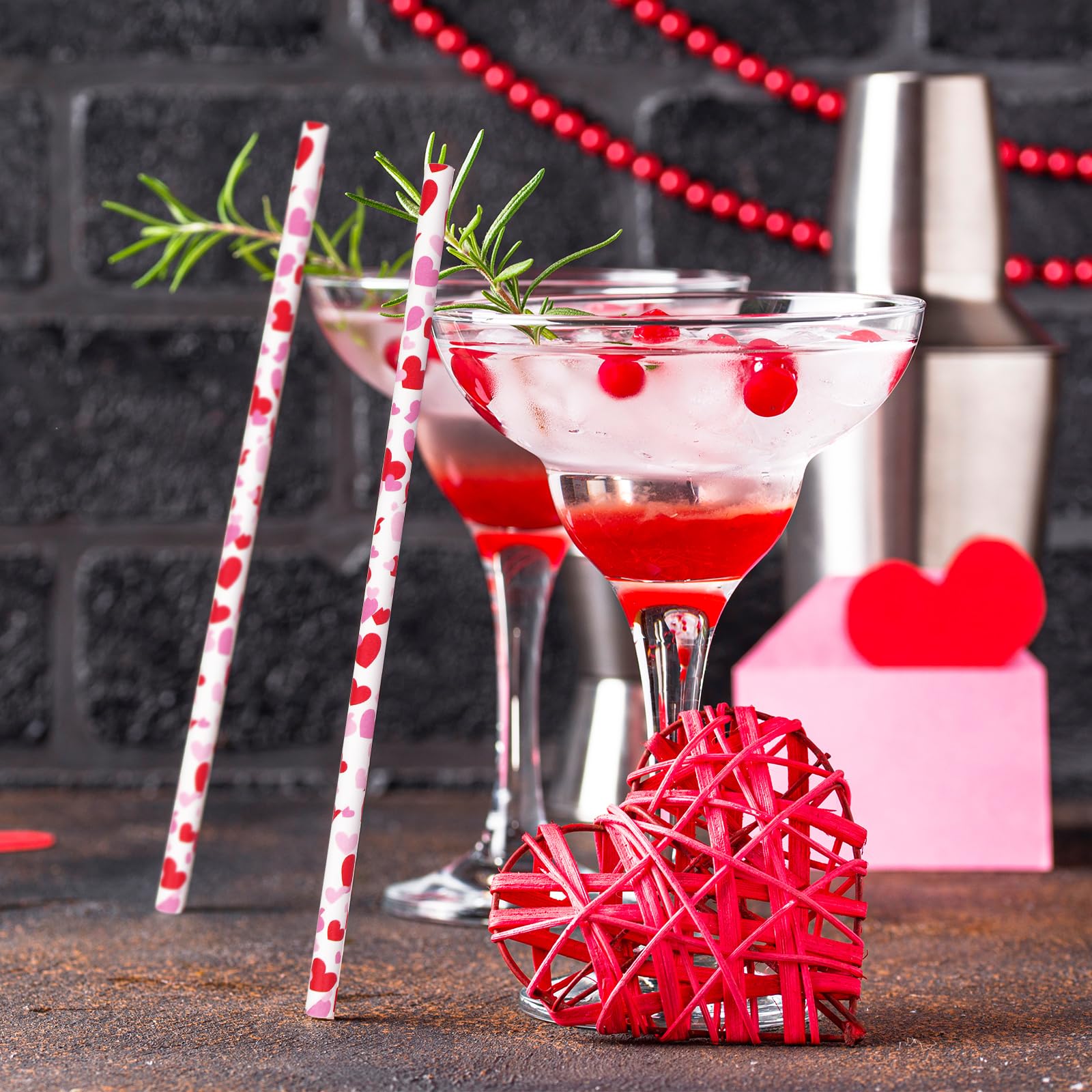 Jarthenaamcs 200Pcs Valentine'S Day Paper Straws Red Pink Love Heart Disposable Drinking Straws For Wedding Birthday Biral Showe