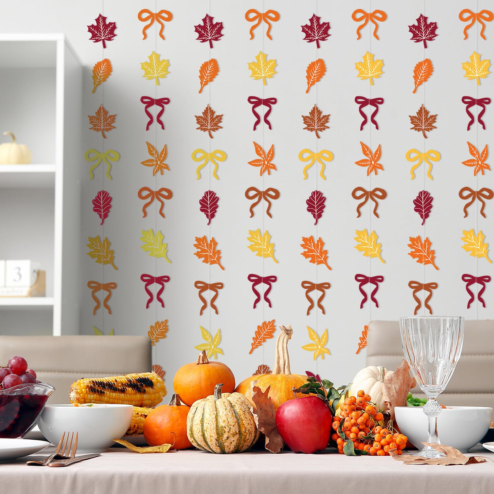 TaoBary 8 Pack Thanksgiving Fall Maple Leaves Garland Banner for Thanksgiving Mantle Decorations Autumn Home Farmhouse Decor Map