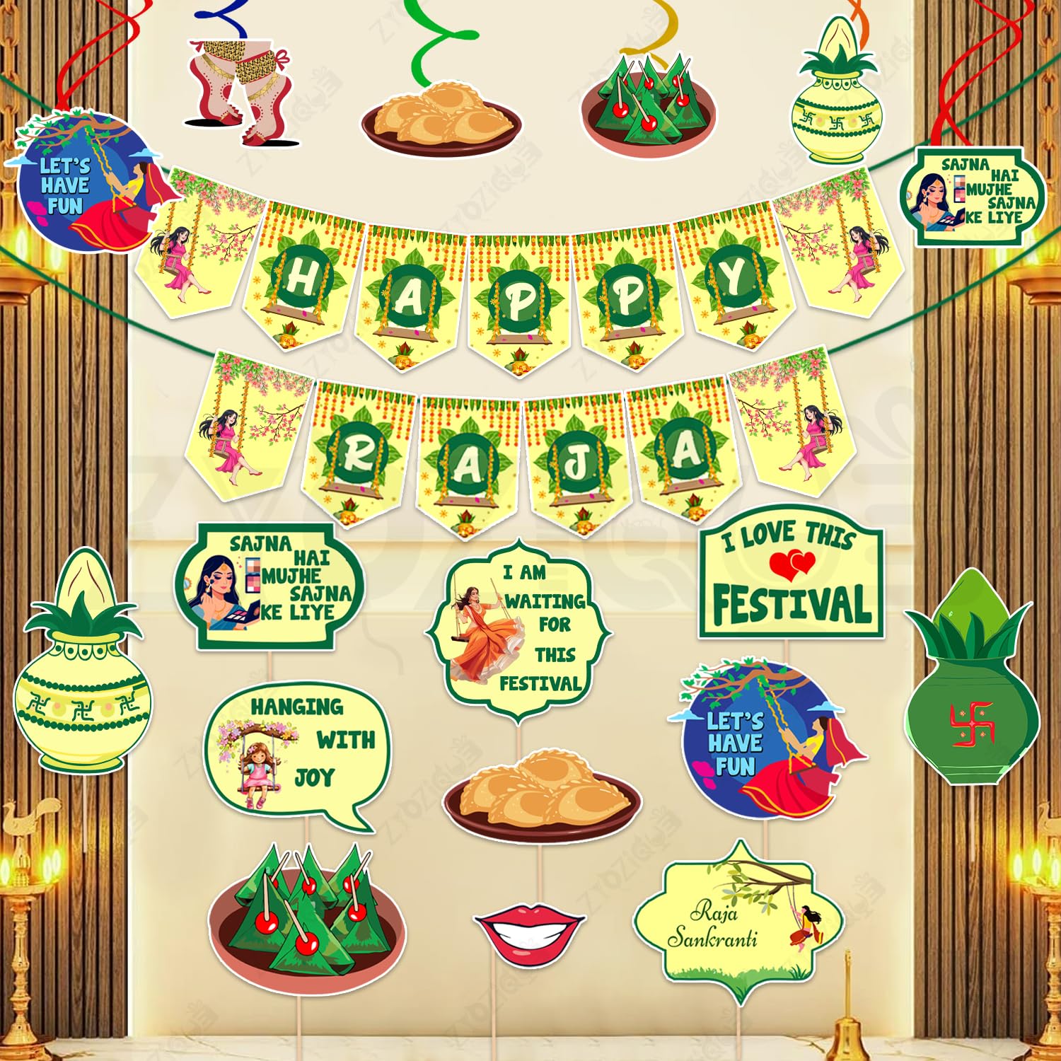 Zyozique Raja Parba Festival Items | Raja Parba Decorations Combo | Happy Raja Parba Festival Items For Backdrop Decor | Paper B