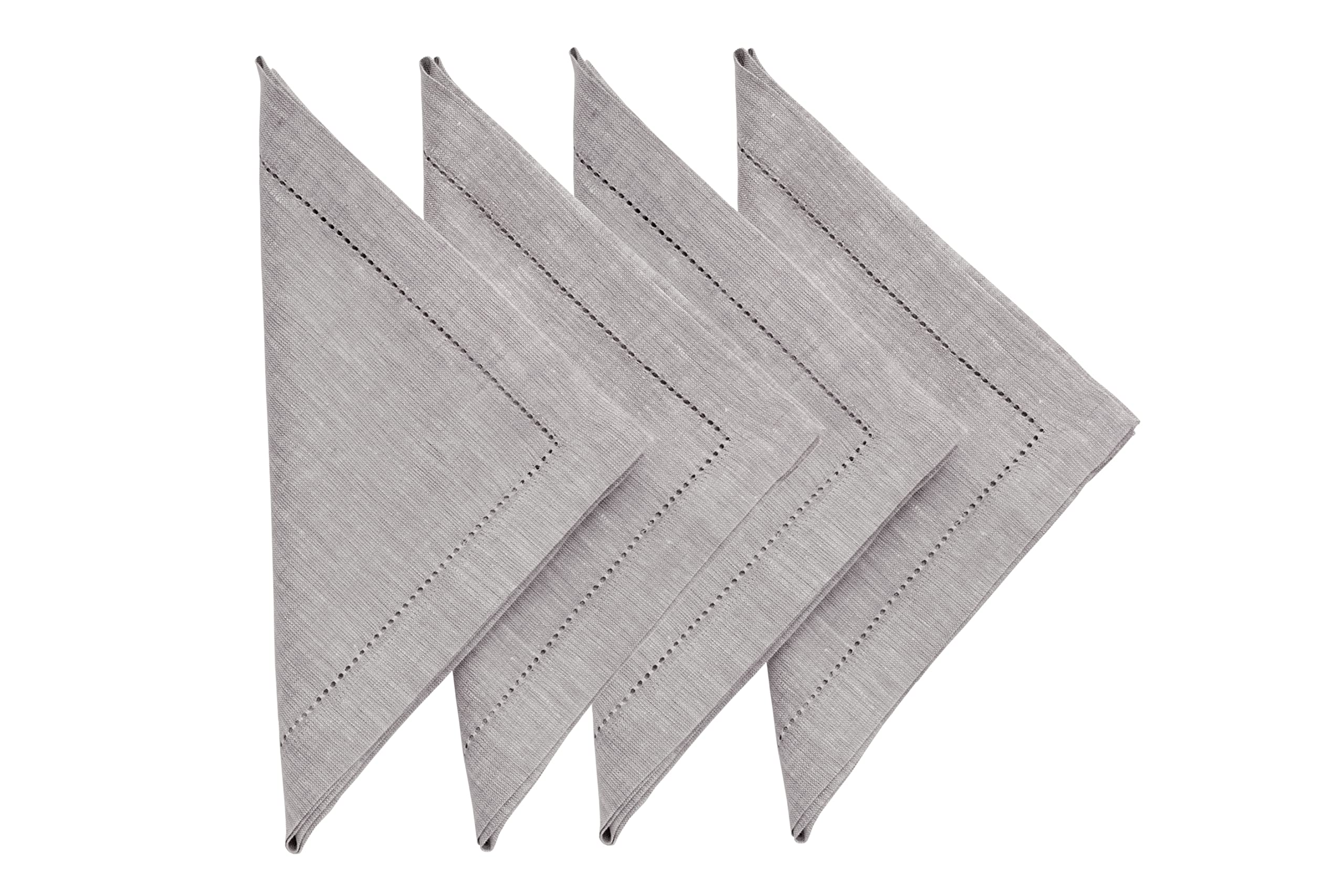 Solino Home Oyster Grey Linen Napkins Set Of 4 - 100% Pure Linen Dinner Napkins 20 X 20 Inch - Milan Hemstitch Napkins For Sprin