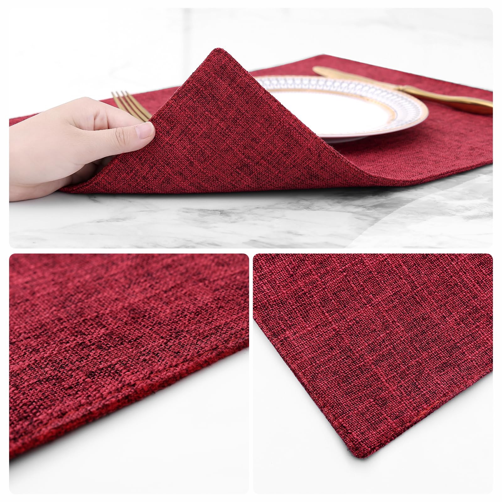 Homing Red Cloth Placemats Set Of 4 - Cotton Linen Blend Washable Farmhouse Dining Table Mats For Christmas, Easy To Clean, 13 X