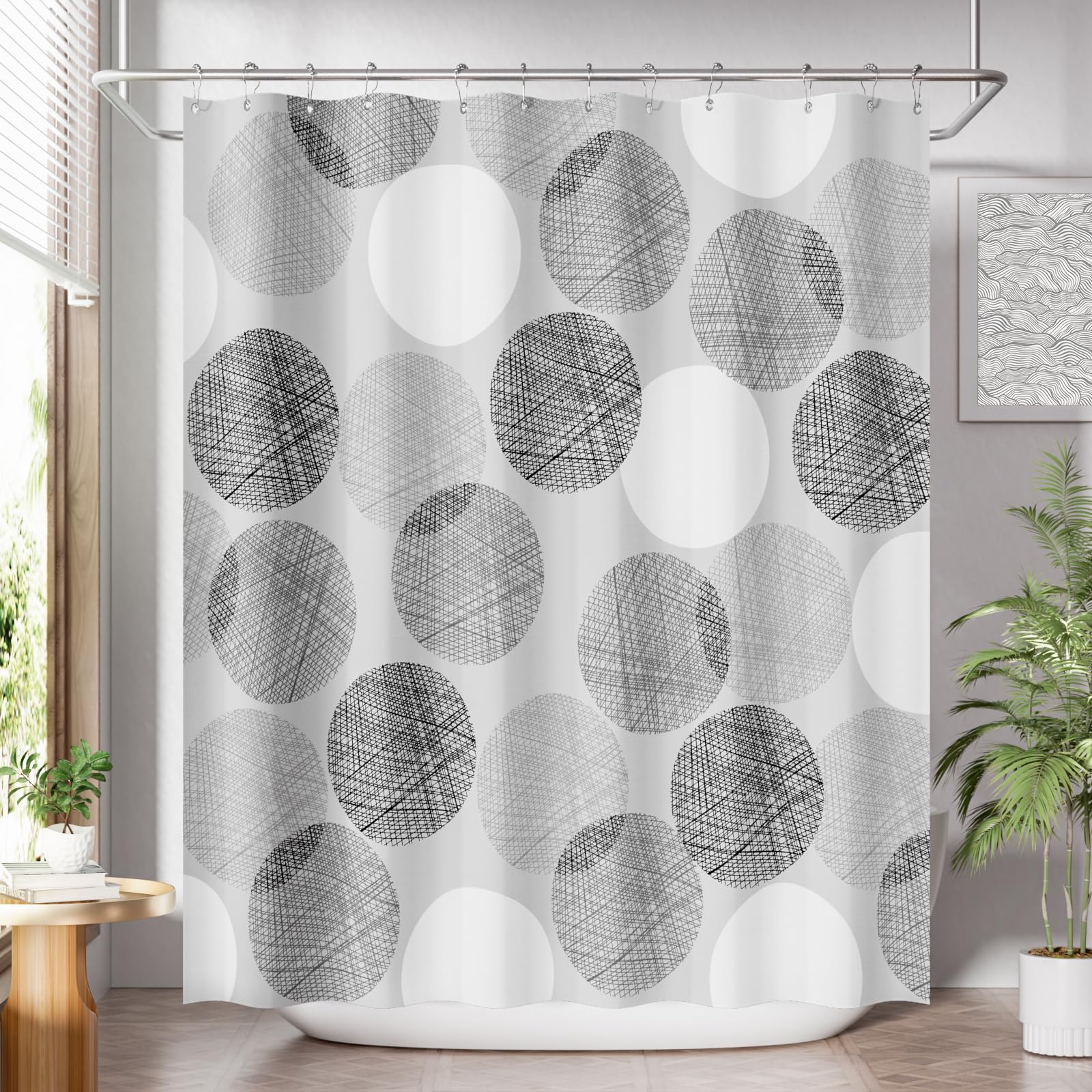 AmazerBath Grey Shower Curtain Sets  Washable Cloth Gray Dots Shower Curtain with 12 Metal Shower Curtain Hooks  Rustic Waterproof Farmhouse Fabric Shower Curtains for Bathroom Decor  72x72 Inches