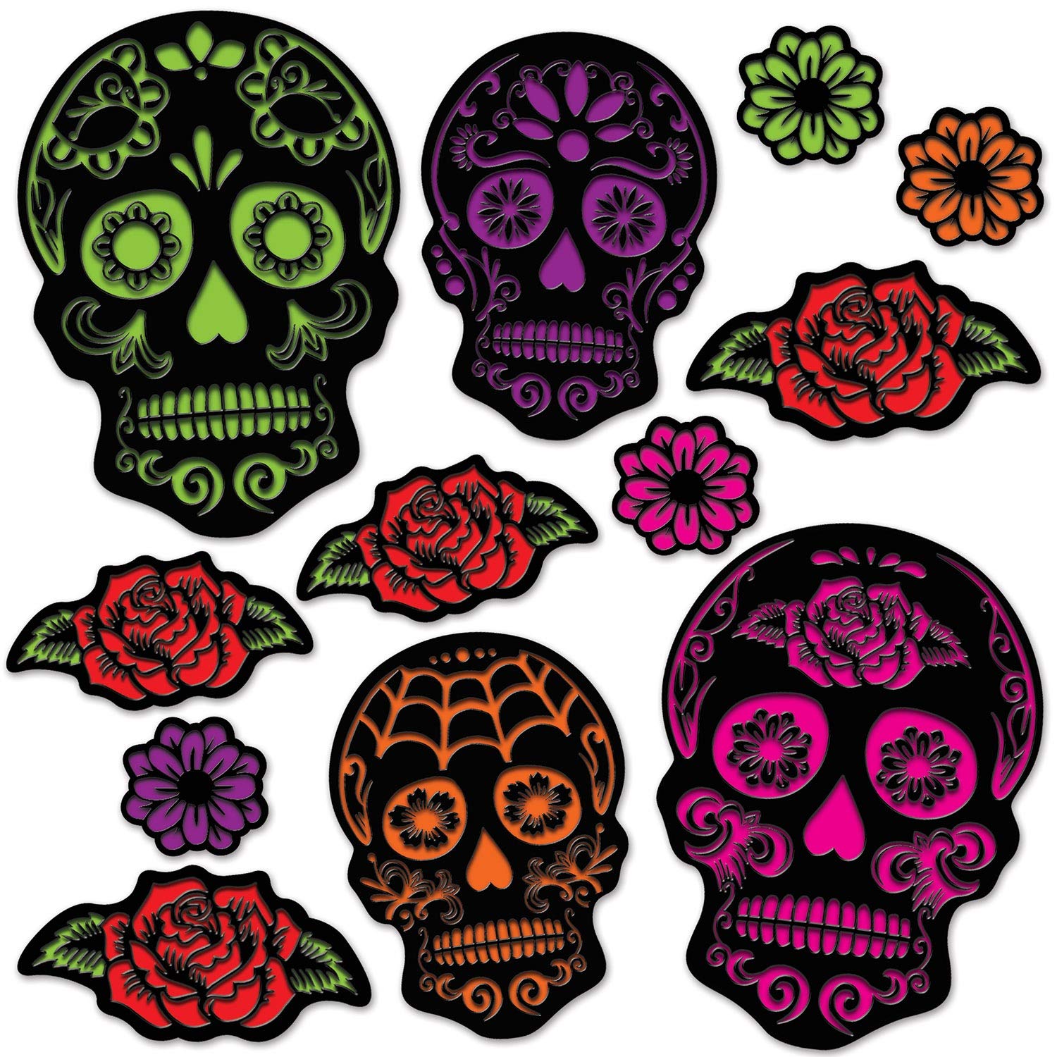 Day Of The Dead Sugar Skull Halloween Cutouts - 12 Pcs.