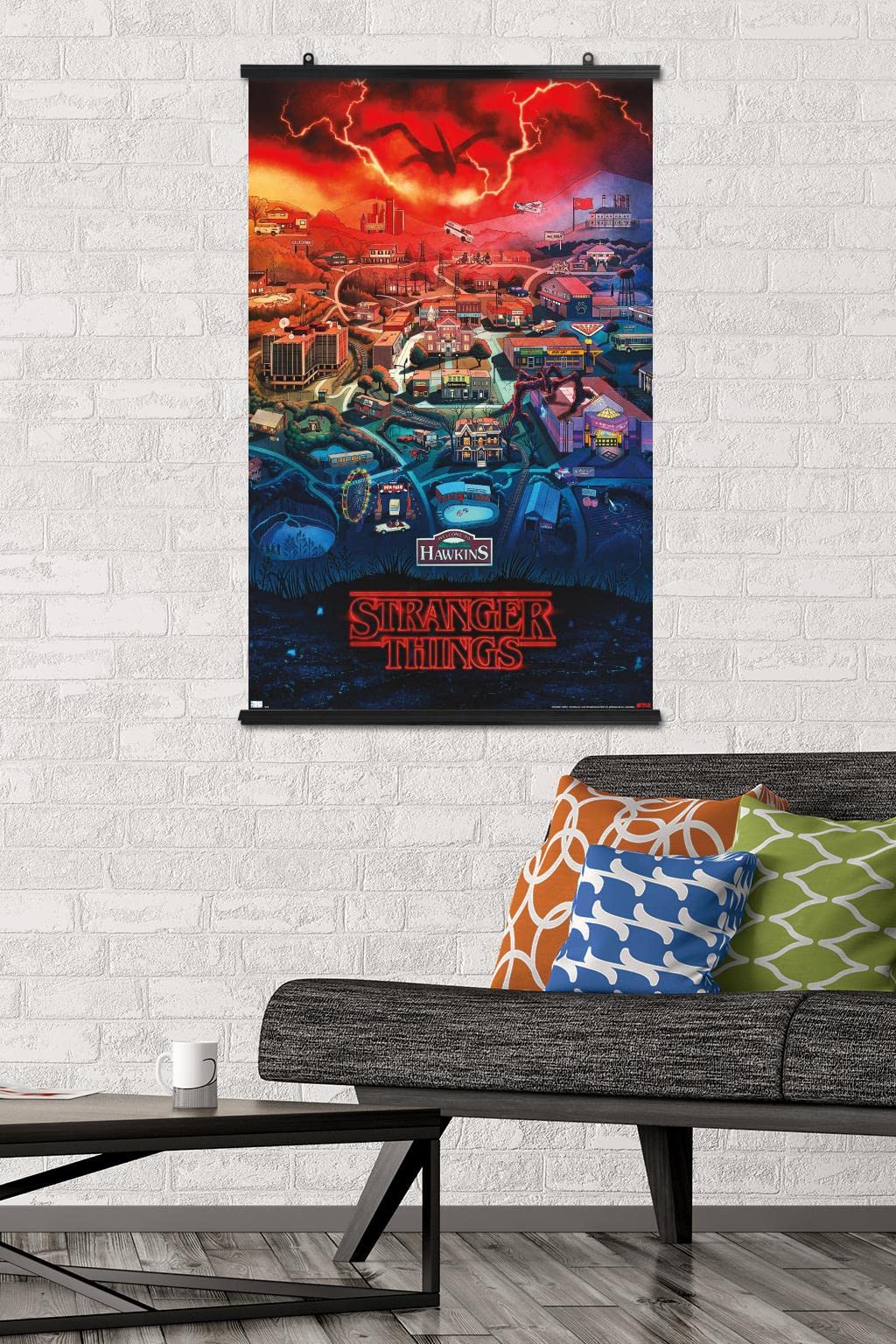 Trends International Netflix Stranger Things: Season 4 - Hawkins, Indiana Wall Poster, 22.375'' X 34'', Poster & Clip Bundle