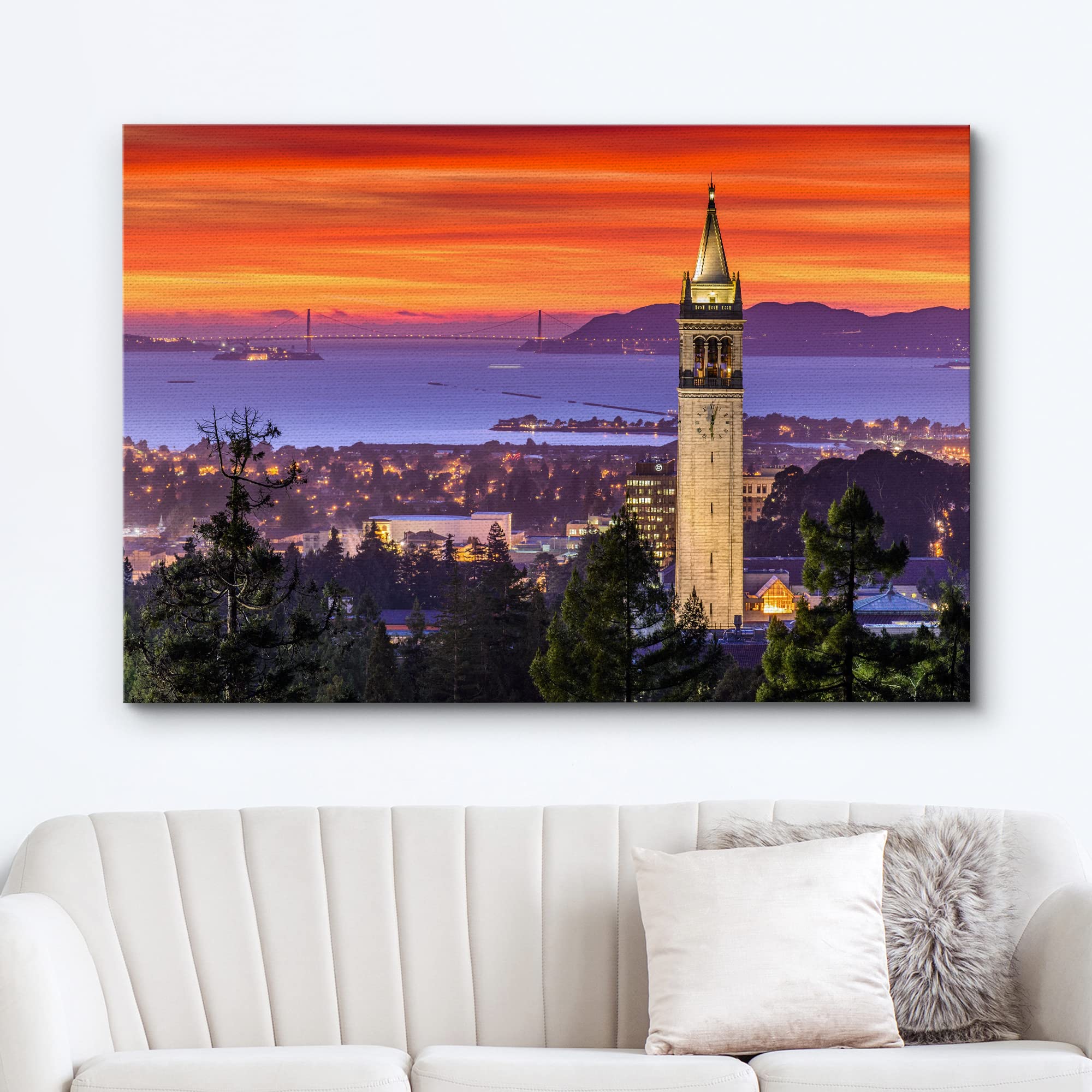 Wall26 Canvas Print Wall Art Purple & Red Sunset Over San Francisco Bay Nature Wilderness Photography Modern Art Rustic Scenic R