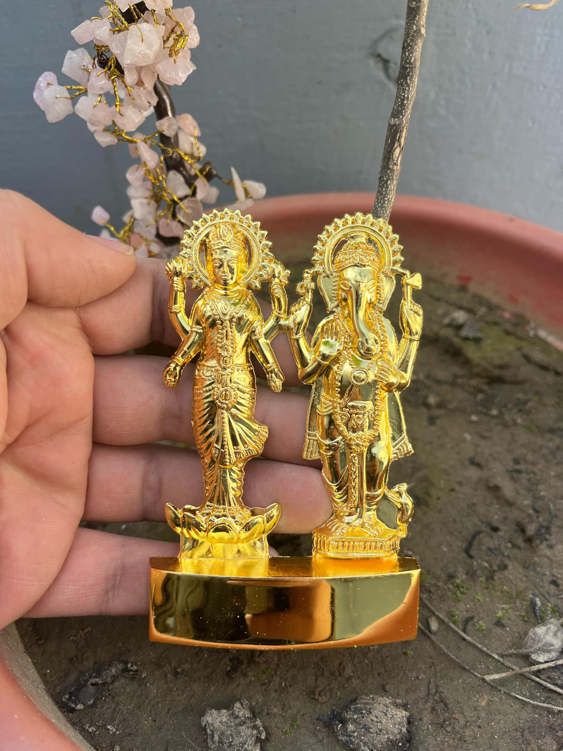 Buy N Relax Lakshmi Ganesh Gold-Plated Brass Idol Set, 11 Cm, Religious Hindu Deities Statue