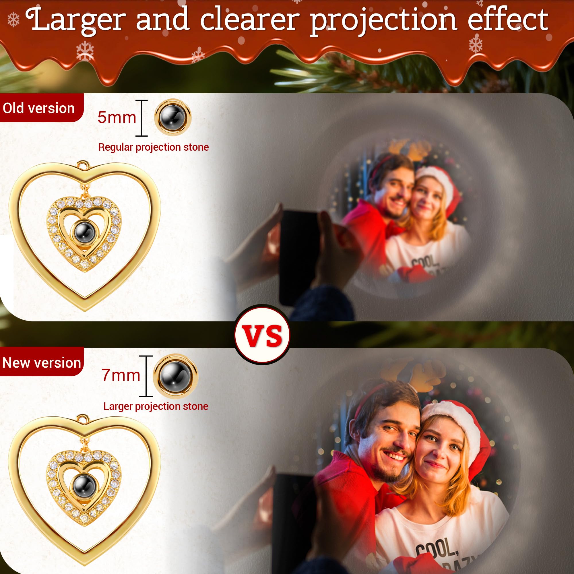 Easycosy Personalized Photo Ornament for Christmas Tree, Custom Projection Drop Pendant with Picture Inside, Memorial Decoration