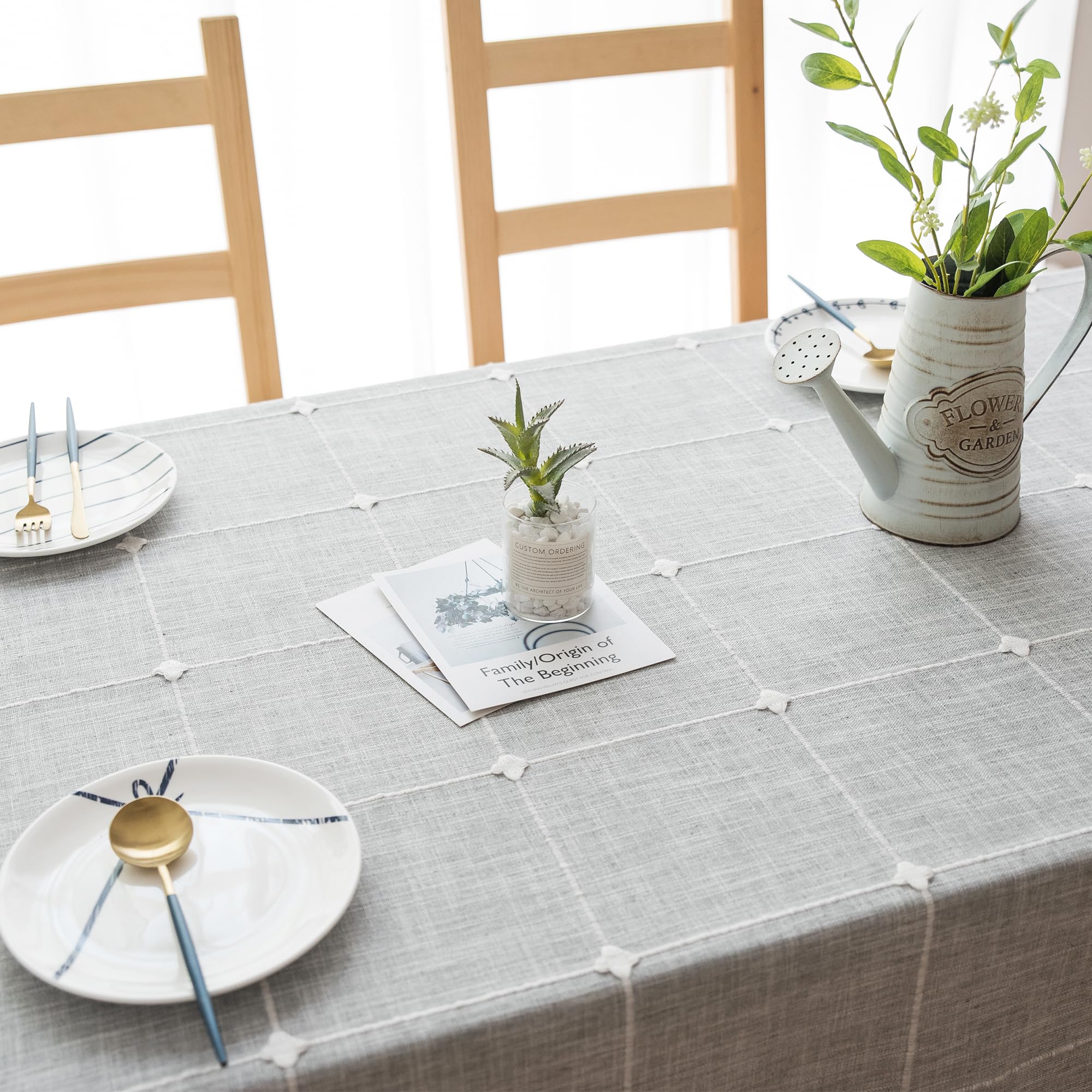 Oubonun Cotton Linen Rectangular Table Cloth, Wrinkle Resistant, Waterproof Tablecloth, Washable Farmhouse Table Cover With Tass