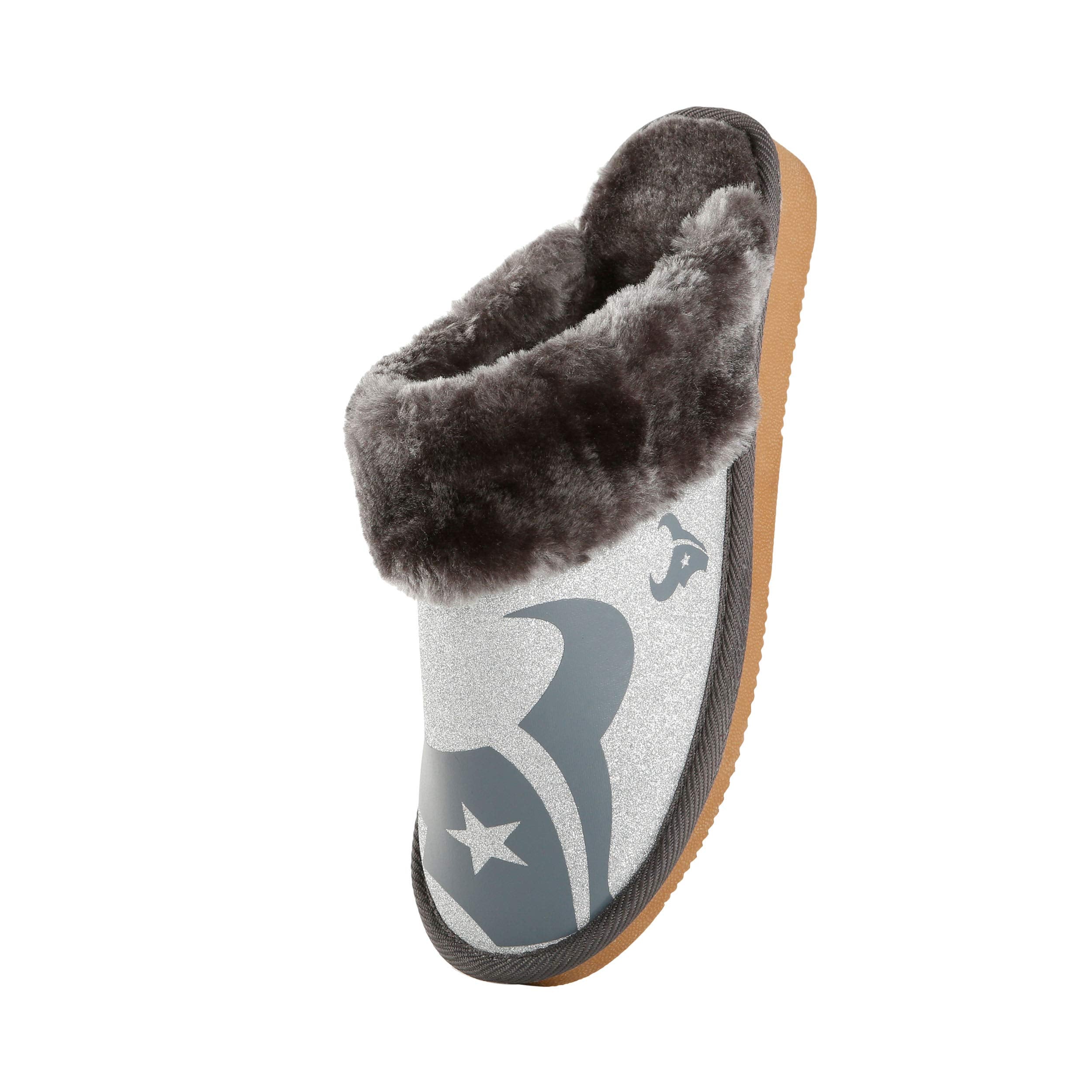 Houston Texans Nfl Womens Glitter Open Back Faux Fur Moccasin - Xl (11-12)