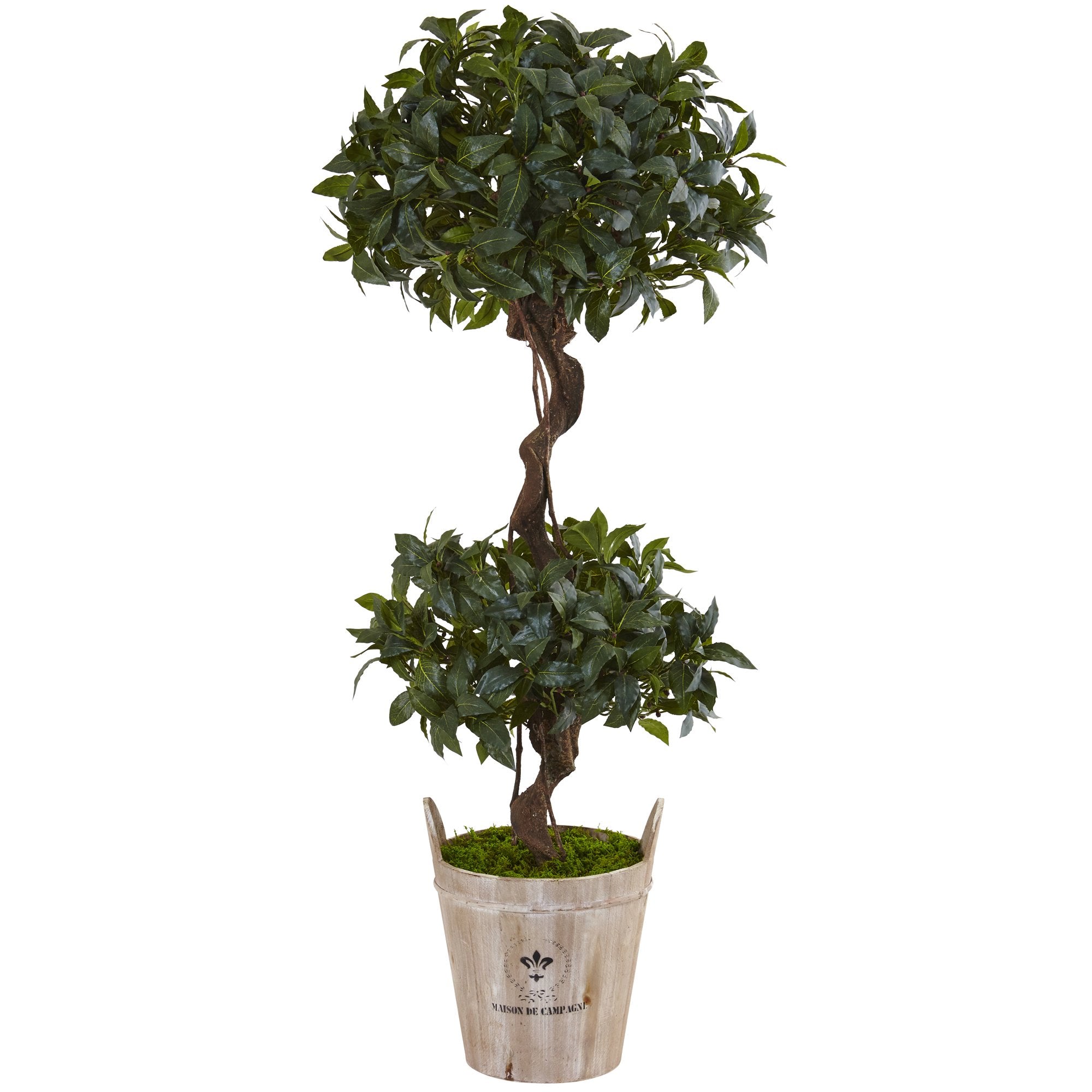 Nearly Natural 4.5ft. Sweet Bay Double Topiary Artificial Tree in Farmhouse Planter