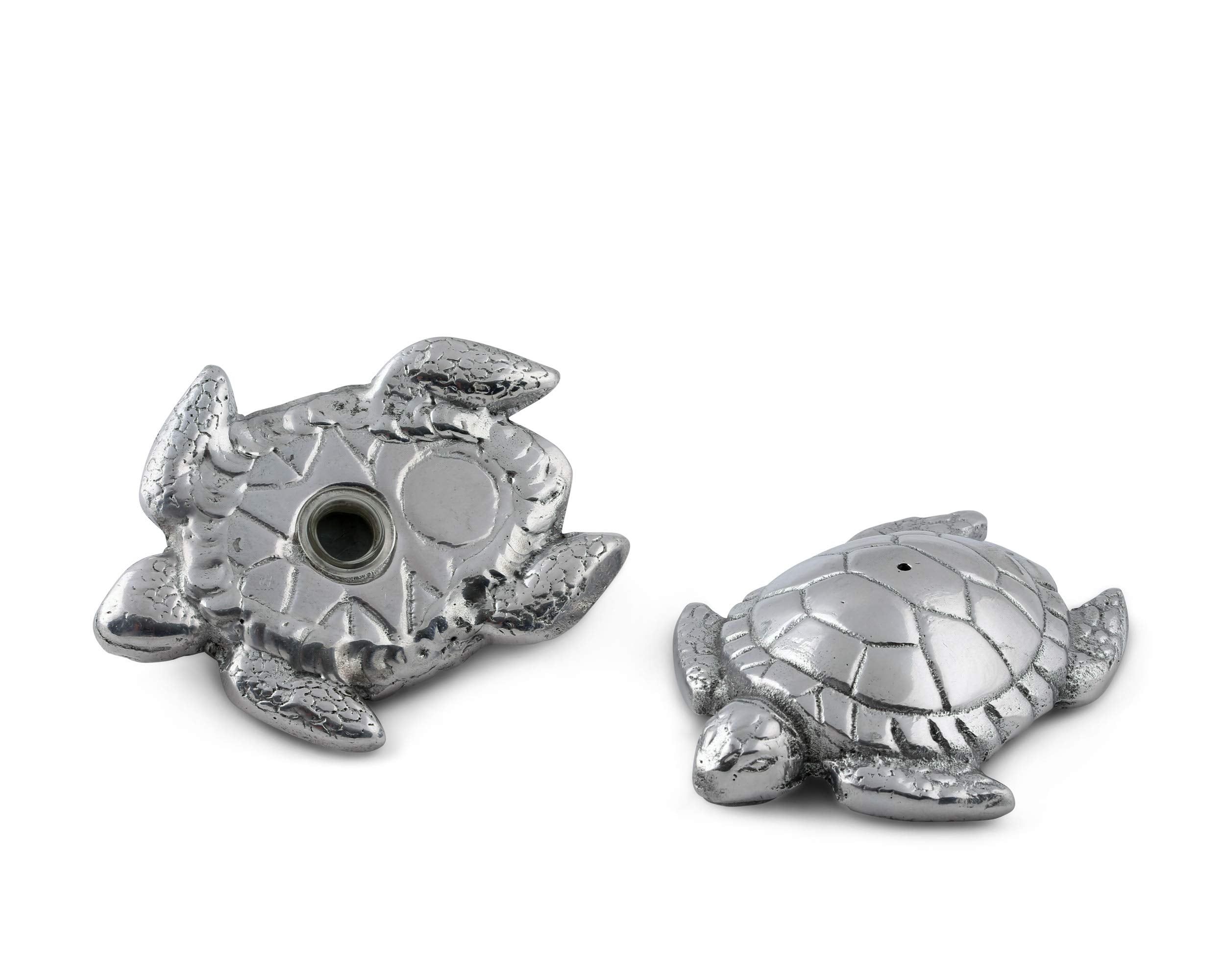 Arthur Court Designs Aluminum Sea Turtle Salt And Pepper Set S/P Shaker Pair Ocean 4 Inch Long