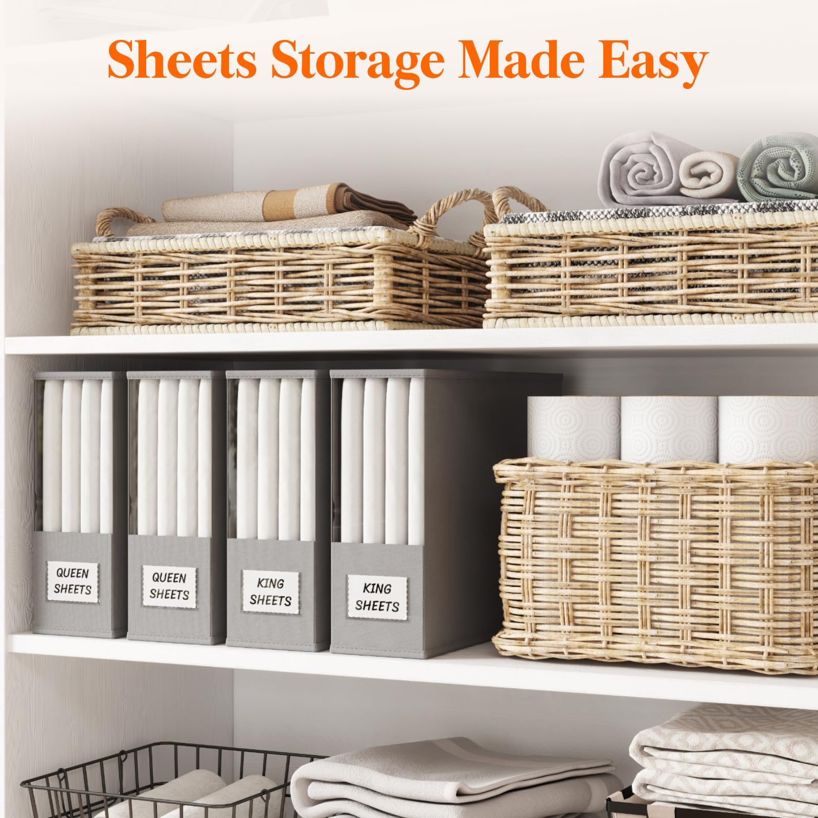 Lifewit 4 Pack Bed Sheet Organizer, Foldable Bedding Sheet Organizers and Storage with Large Clear Window and Label, Sheets Orga