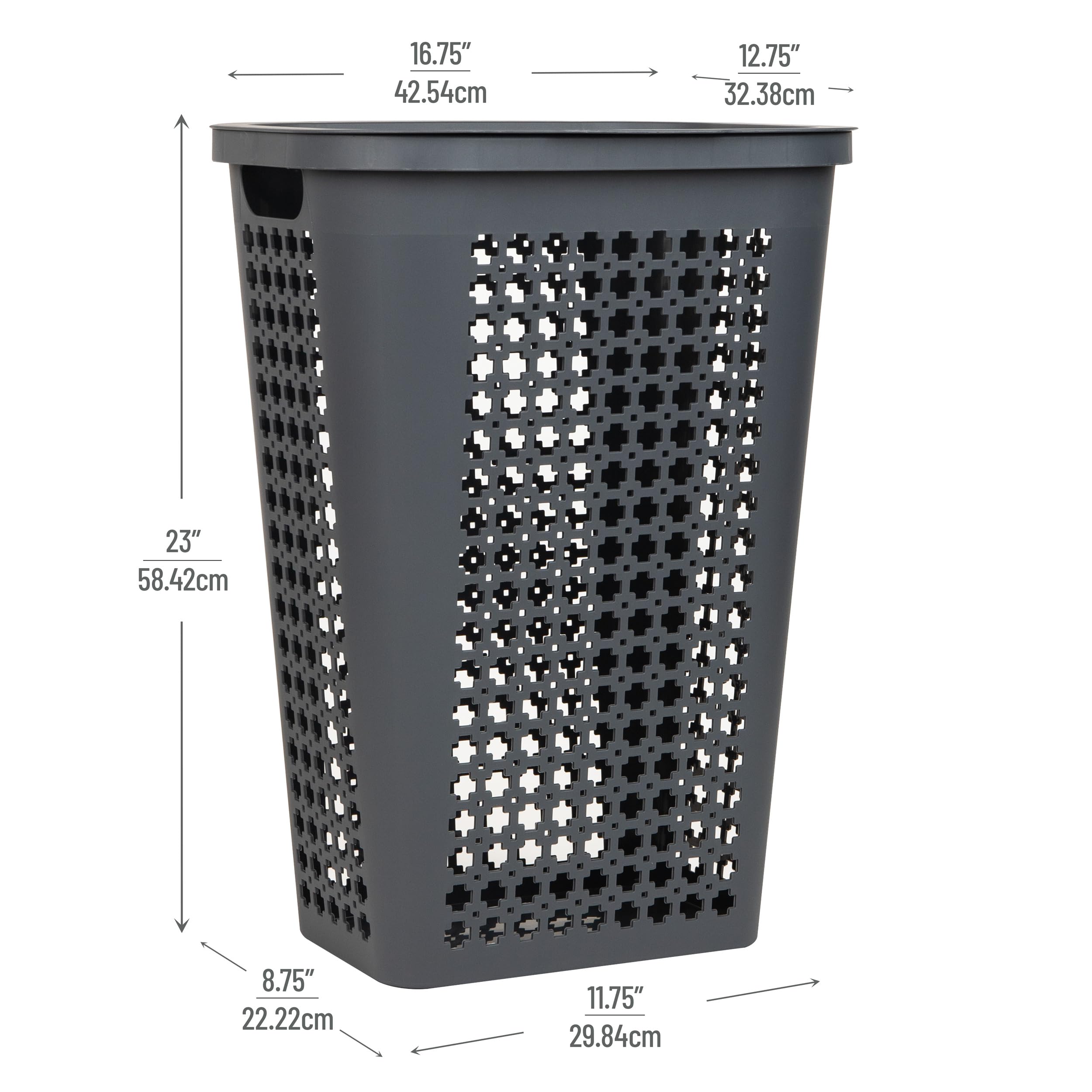 Mind Reader Slim Tapered Laundry Hamper With Lid, Clothes Basket With Swiss Cross Cut-Outs, Lightweight & Ventilated, Plastic, 1