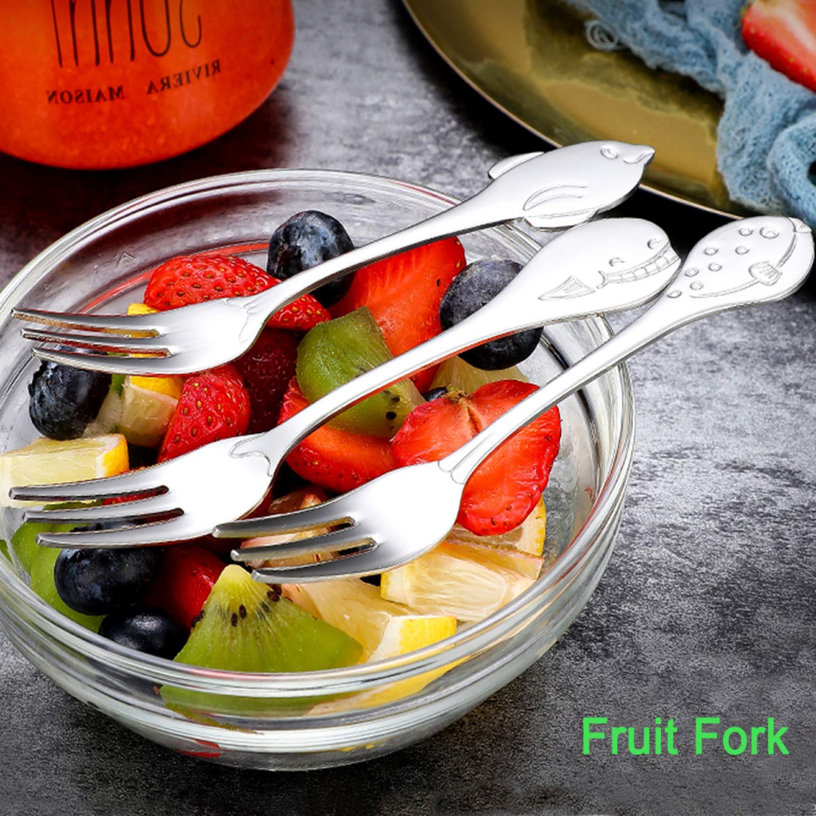 Maydahui 6Pcs Cute Coffee Spoons Fish Shape Spoon And Fork 5.1 Inch 18/10(304)Stainless Steel Dolphin Whale Puffer Teaspoon Dess
