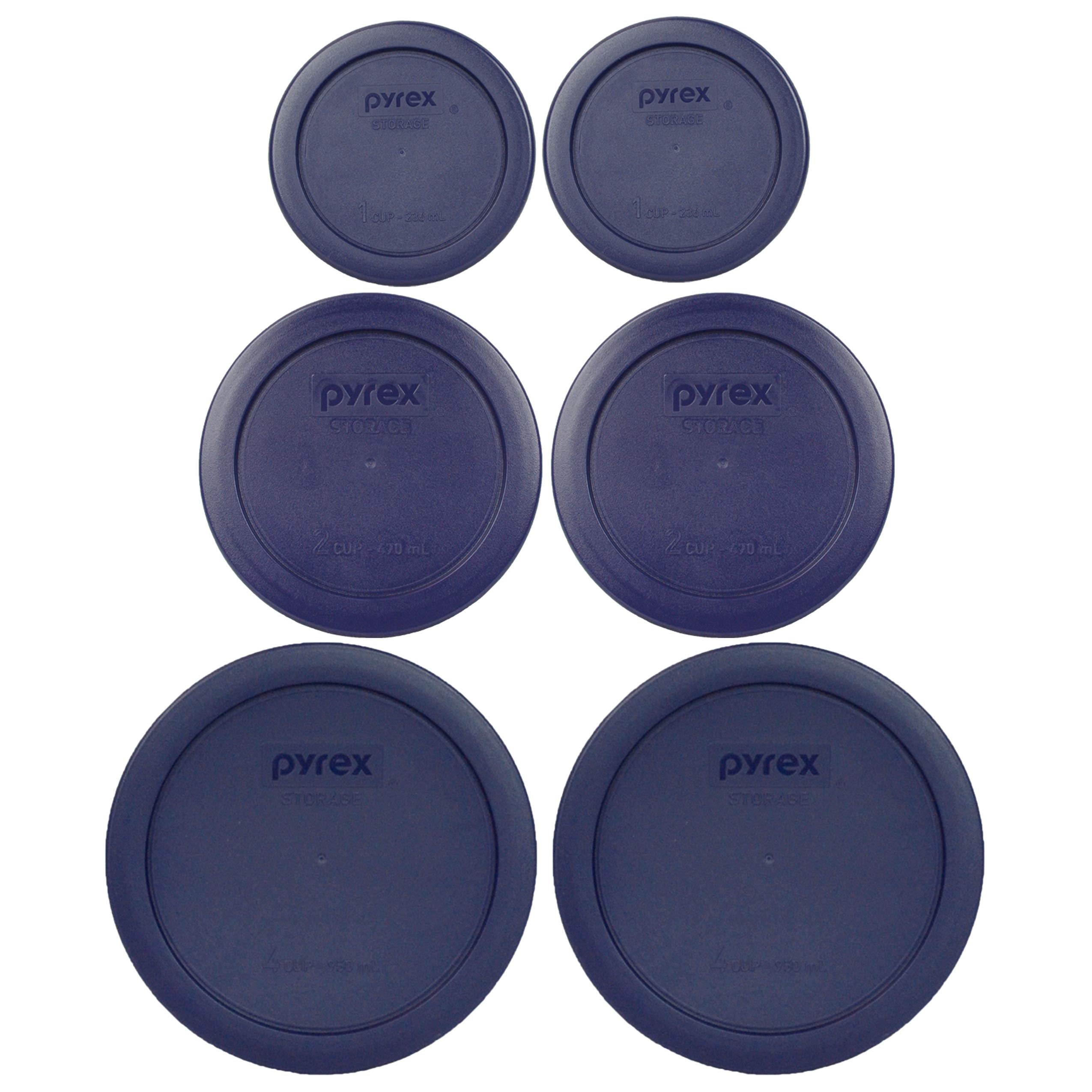 Pyrex (2) 7202-Pc 1 Cup (2) 7200-Pc 2 Cup (2) 7201-Pc 4 Cup Blue Replacement Lids - Original Genuine Pyrex - Made In The Usa