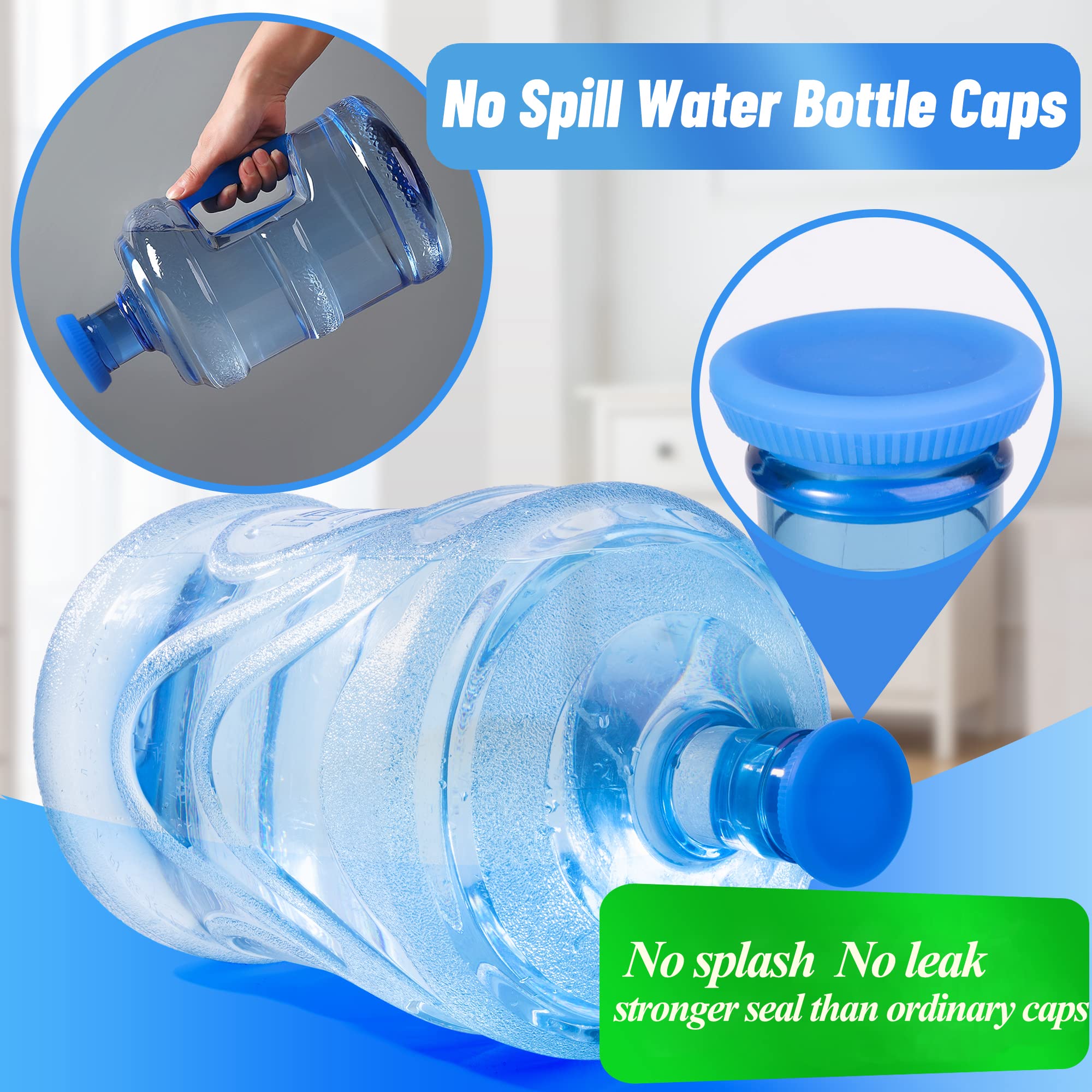 3 & 5 Gallon Water Jug Caps Reusable - Non-Spill 55mm Water Bottle Caps Silicone Replacement Cap Lids Anti Splash 3 Pack Leak Free