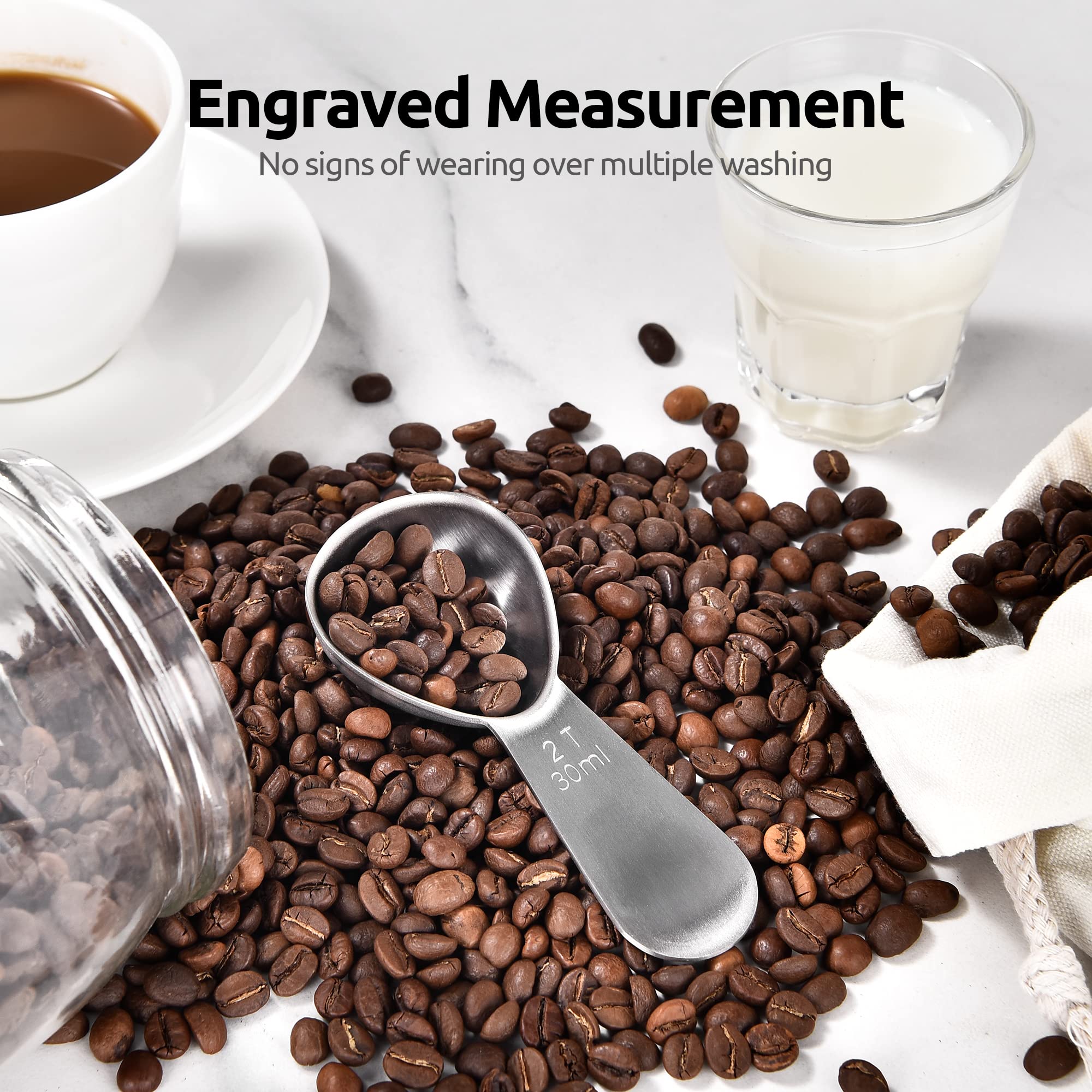 Coffee Scoop: U-Taste 18/8 Stainless Steel Measuring Coffee Scoop 2 Tablespoon, Short Handled Measure Scooper For Ground Coffee,