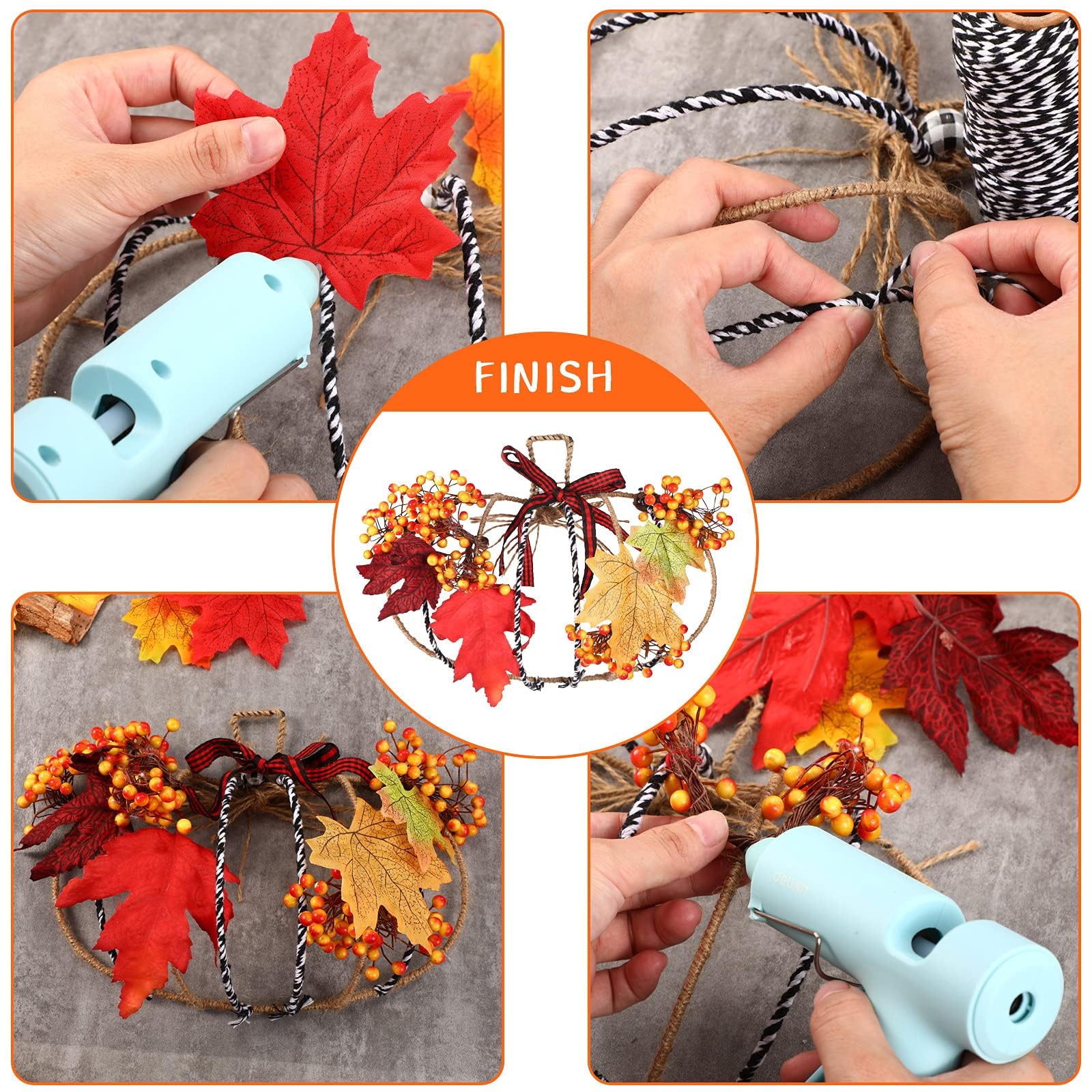 Hotop 7 Pcs 10 x 7.3 Inches Thanksgiving Pumpkin Shaped Metal Wreath Form Fall Wire Floral Frame Halloween 3D Pumpkin Wreath Ind