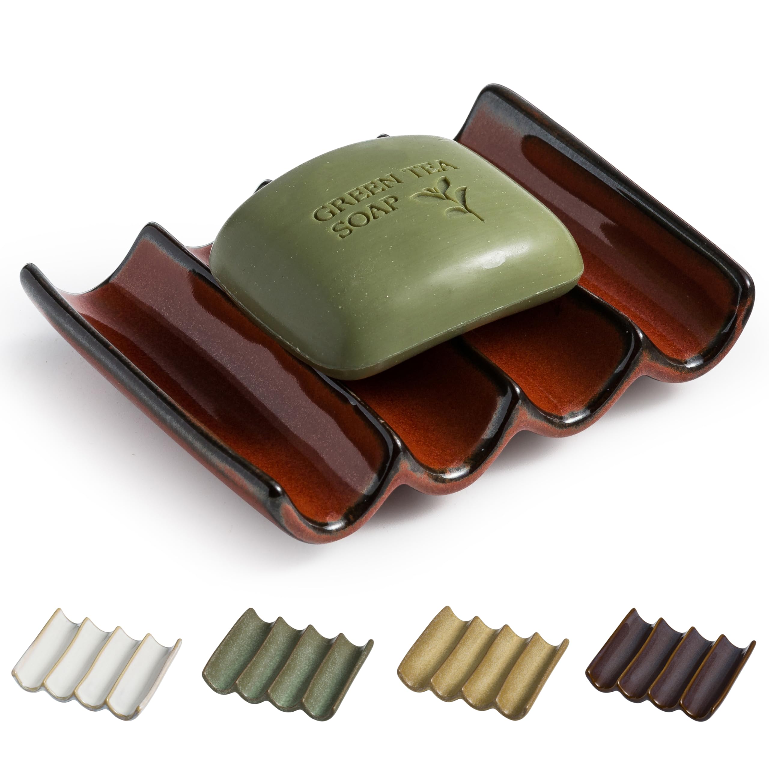 Cormomu Bathroom Soap Dish For Shower, Bar Soap Holder With Self Drain, Ceramic Soap Saver Tray For Bathroom Sink, Kitchen Count