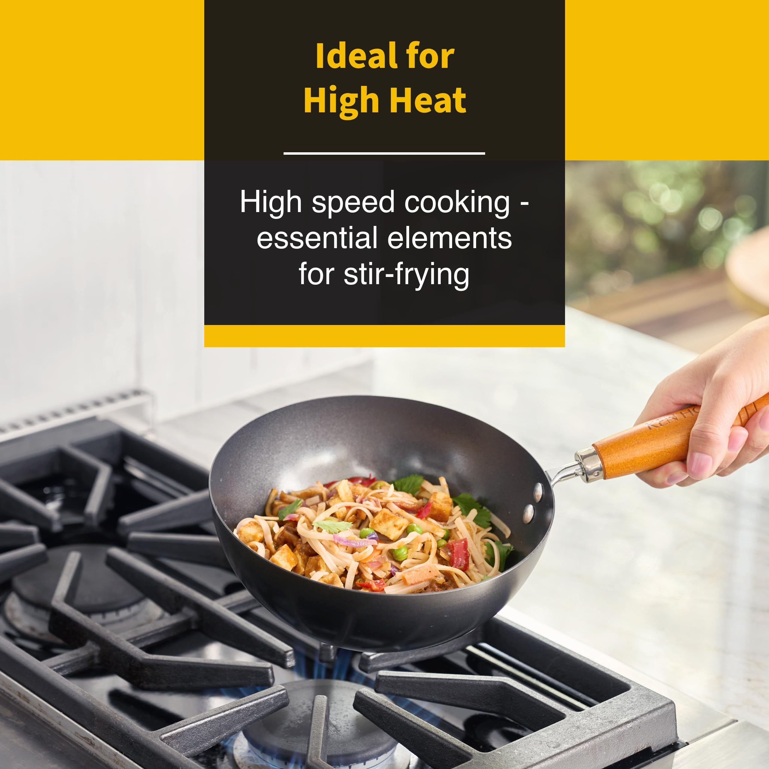 Ken Hom 8" Nonstick Mini Wok, Carbon Steel, Model KH320001U - Ideal for Stir-Frying and Cooking.