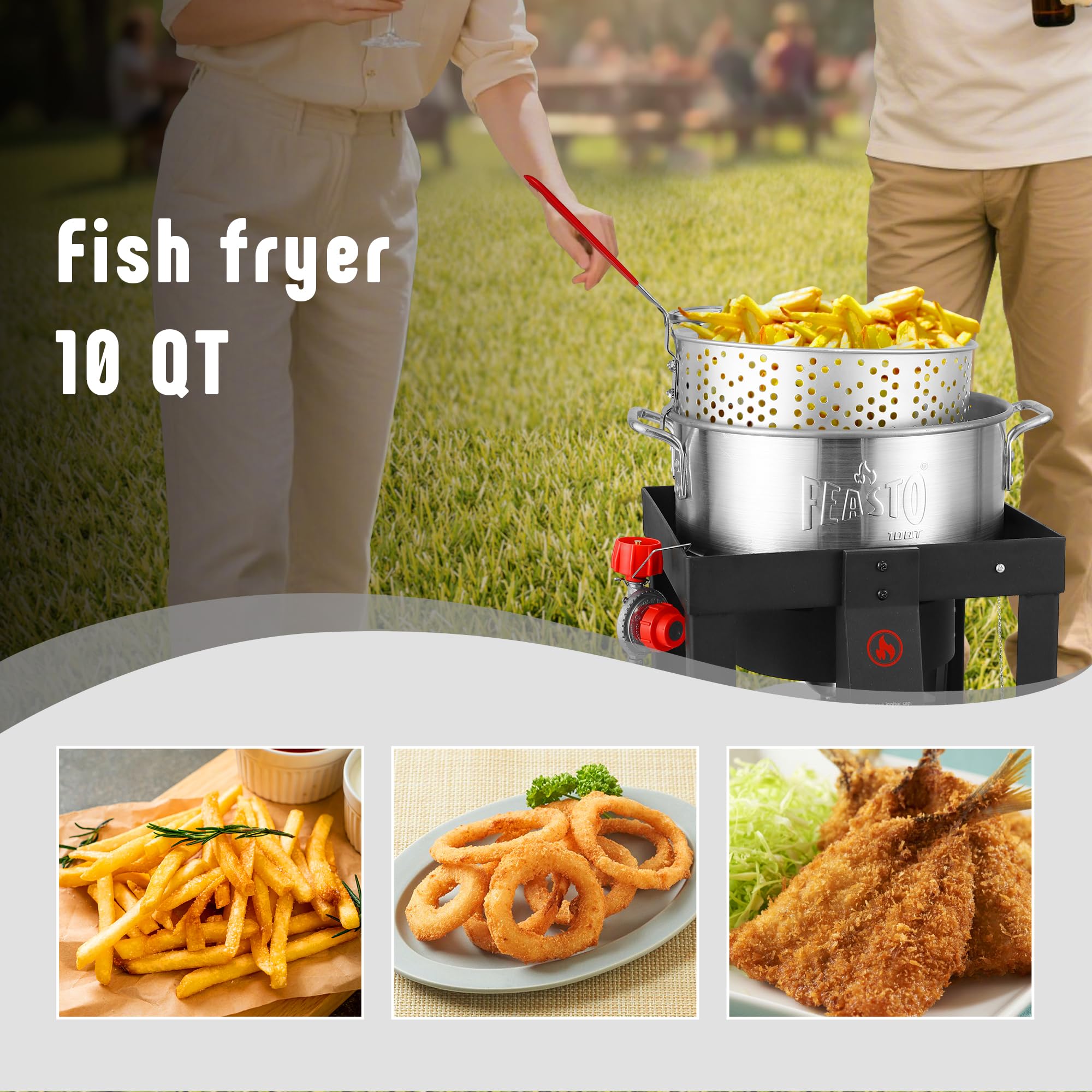 Feasto 30 Qt Turkey Fryer with Basket & 10QT Fish Fryer Kit, 50,000 BTU Outdoor Propane Burner, CSA Certified, Auto Ignition, 10