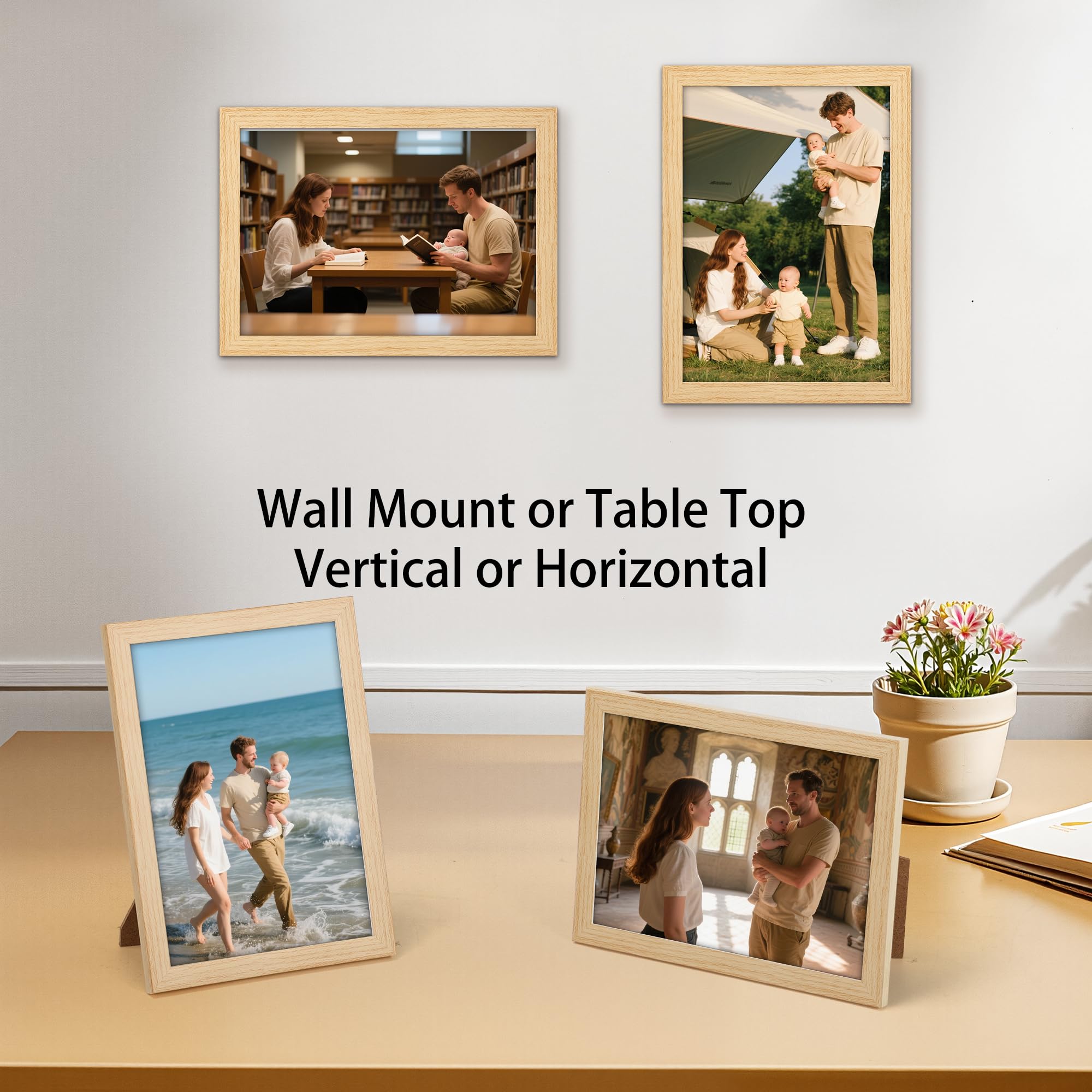 Giftgarden 5x7 Picture Frame Natural Woodgrain, 5 by 7 Thin Photo Frame for Wall Tabletop Display, Single