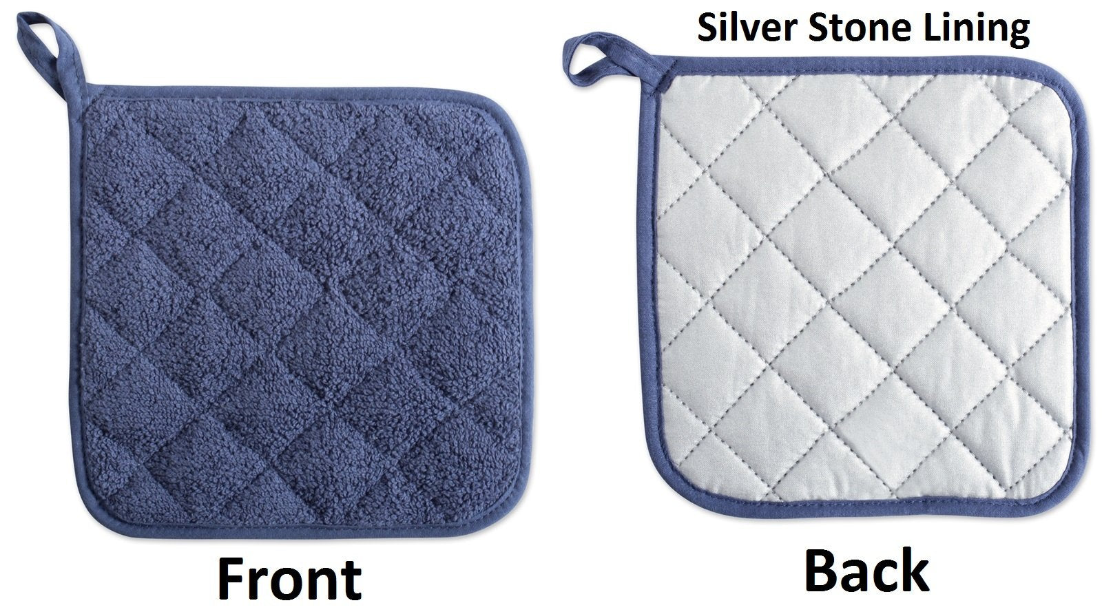 DII Basic Terry Collection Quilted 100% Cotton  Potholder  French Blue  3 Piece