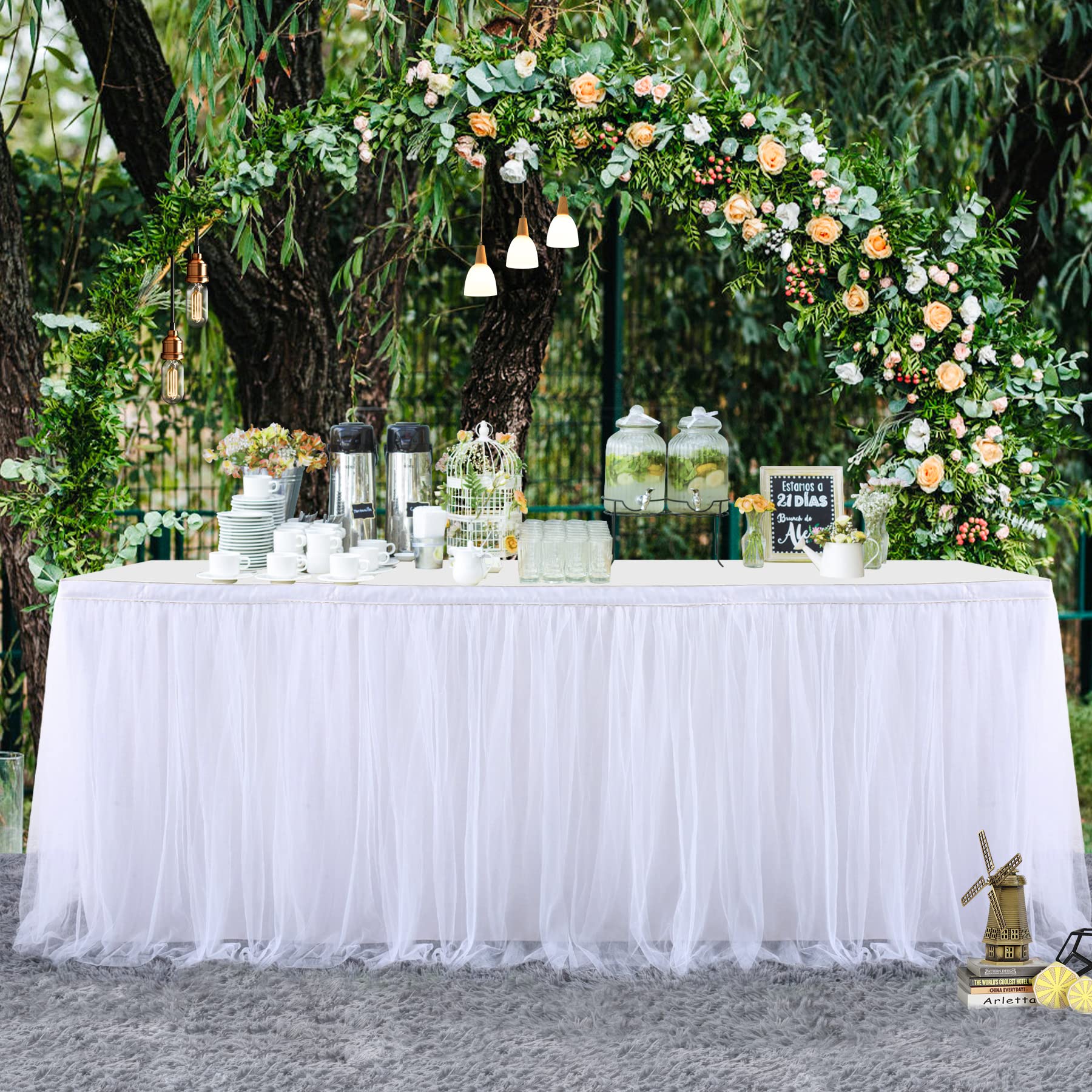 14Ft White Tulle Table Skirt Tutu Table Skirt Tablecloth Decorations For Rectangle Or Round Table For Birthday Party Baby Shower