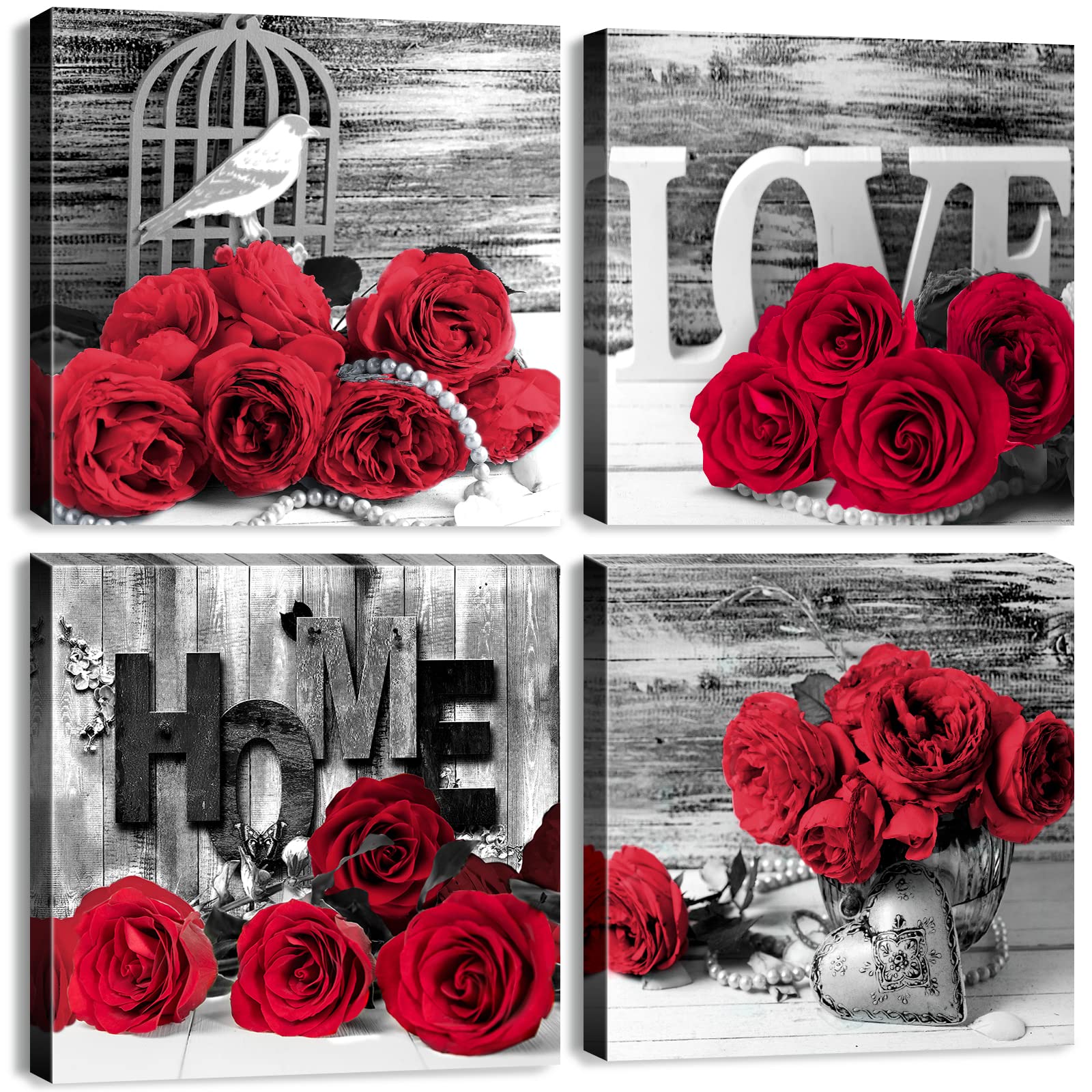 Red Rose Wall Art For Couples Master Bedroom Decor Red And Black Flower Pictures Canvas Print Bathroom Accessories Vintage Roman