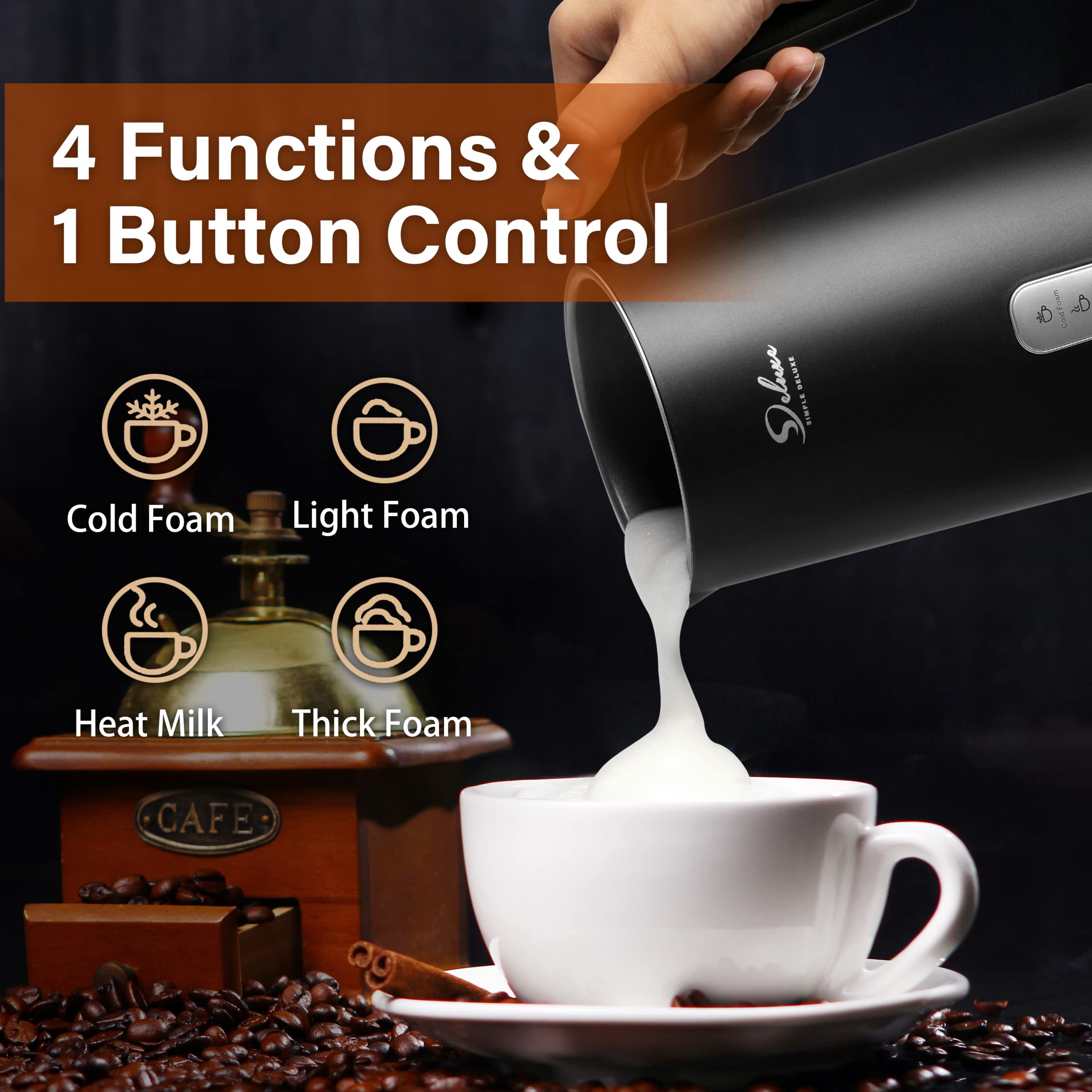 Simple Deluxe Automatic Milk Frother, 4-In-1 Electric Milk Steamer, 250Ml/8.4Oz Hot And Cold Milk Foam Maker And Milk Warmer For