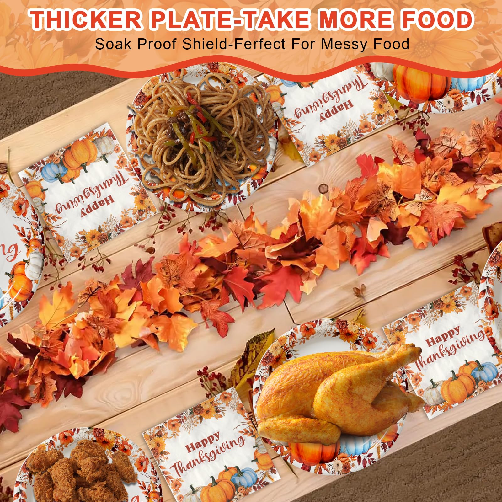 KTCNMER 50Pcs Thanksgiving Paper Plates and Napkins Disposable paper plates for Thanksgiving Party Supplies