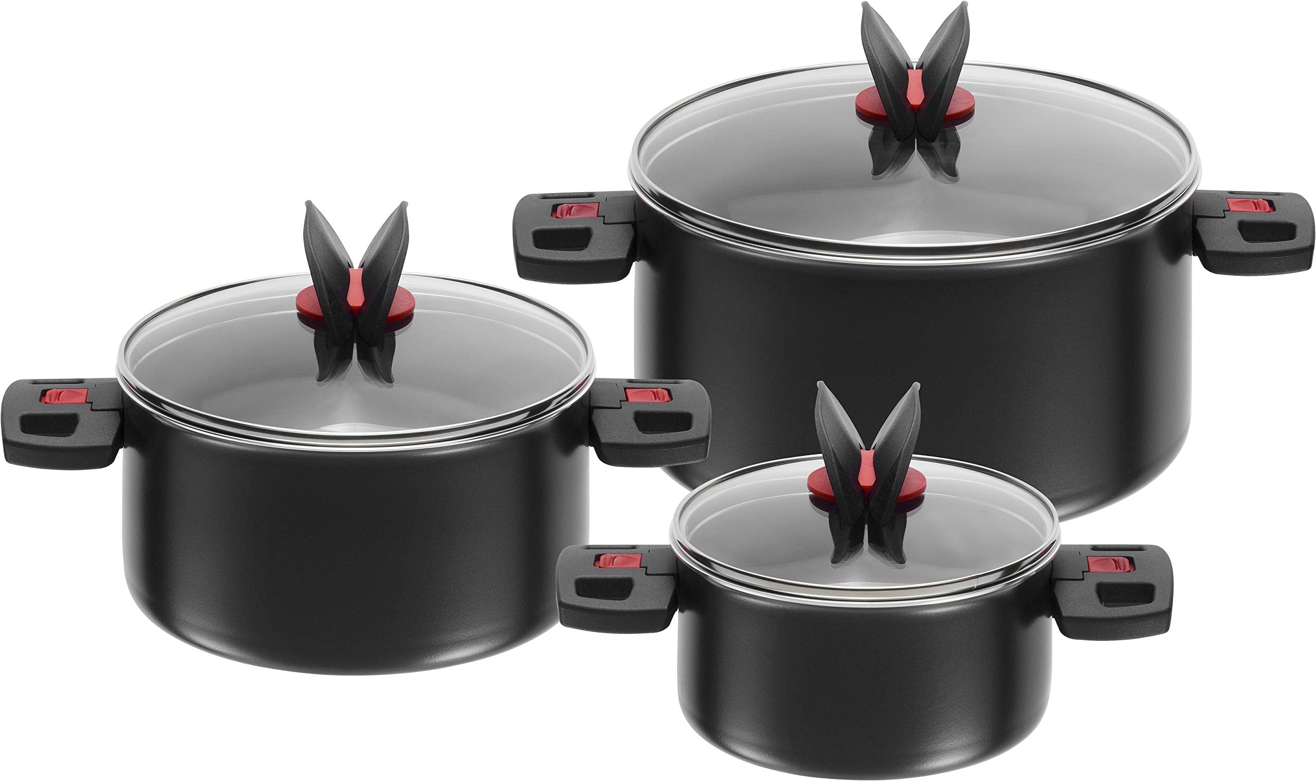 Ballarini Click and Cook 810000.6 Set of 3 Saucepans with Fitting Glass Lids